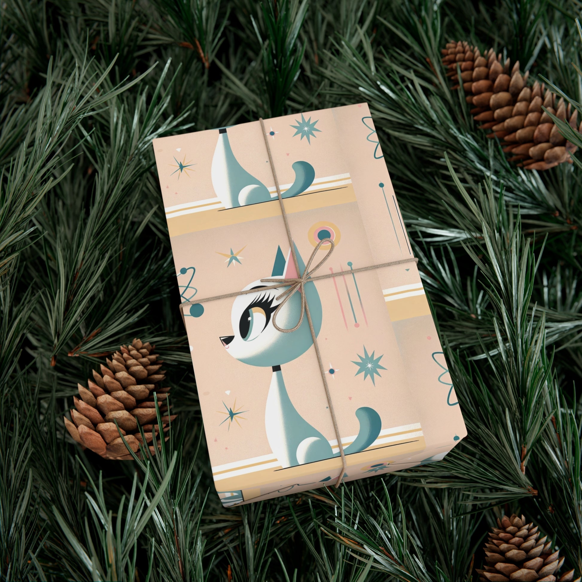 Atomic Pastel Cat 3D Illusion Wrapping Paper Cat Lover Gift Wrap it's Perfect for Weddings, Bridal & Baby Showers Eco-Friendly, Vibrant Design in Matte/Satin, All Occasion.