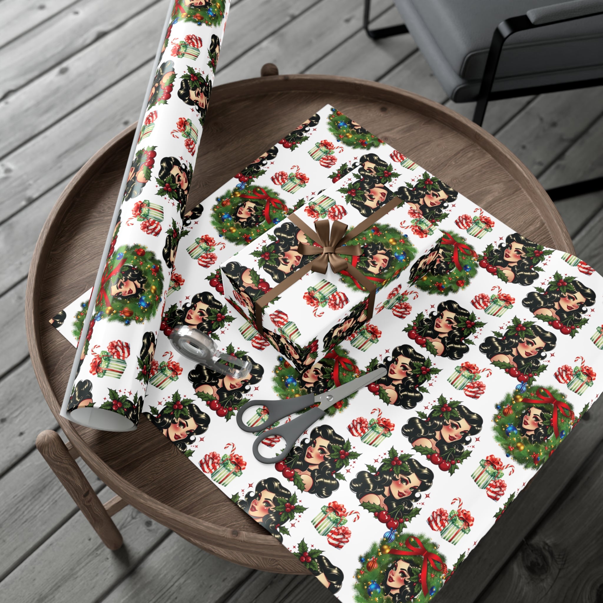 Retro Women Christmas Theme Wrapping Paper Vintage-Inspired Gift Wrap Perfect for Christmas Gifts and Special Occasions, Moms Gift - MRSBYVALLE