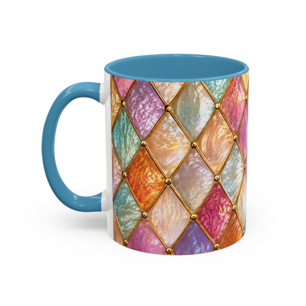 Colorful Jewel-Quilt Accent Coffee Mug — Vibrant Stained-Glass Pattern (11/15oz) Gift for her