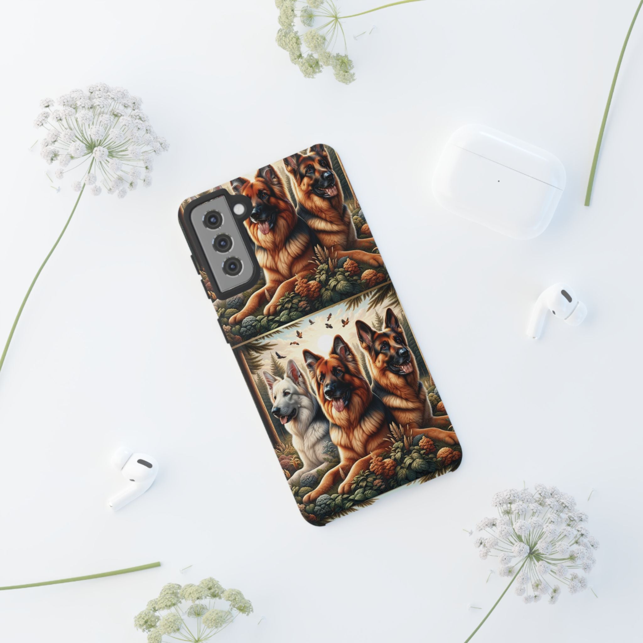 German Shepherd Phone Tough Case Floral Elegant Durable Dog Lover Devices iPhone 15, Samsung iPhone Samsung Accessory Gift for Her