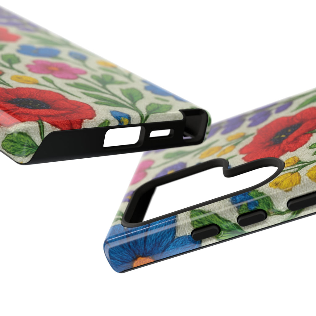 Bright 3D Illusion Wildflower Phone Case Cute Floral Design in Red, Pink, Blue – Aesthetic Protective Case for iPhone and  Android