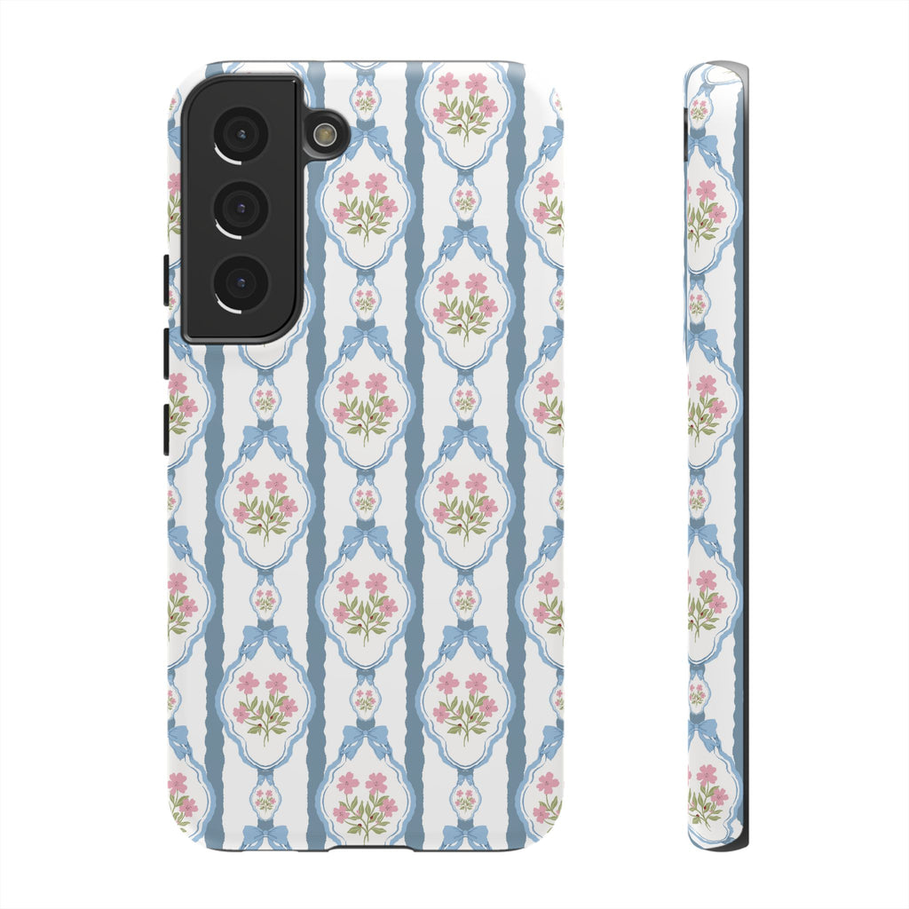Coque de téléphone Vintage Nœud Bleu et Rose — Motif floral romantique « Tough Cases »