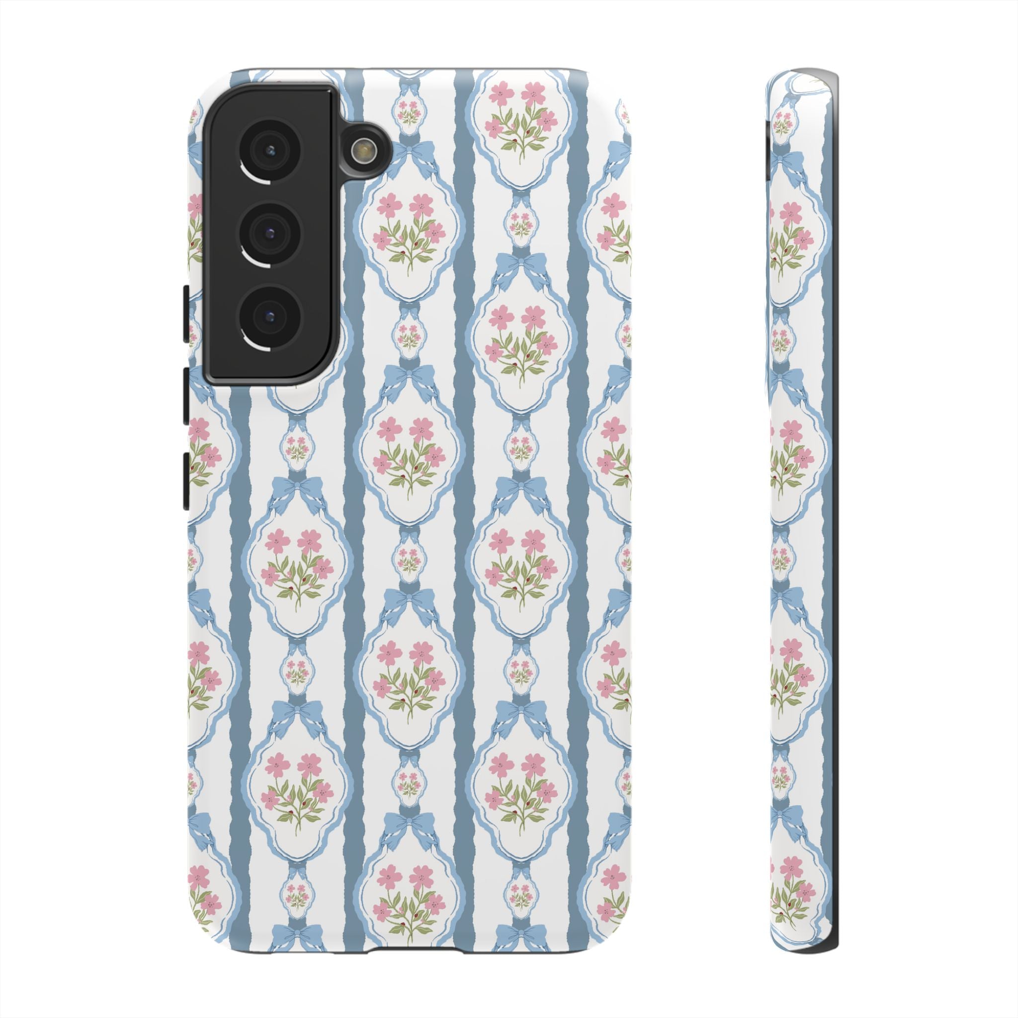 Vintage Blue and  Pink Bow Phone Case — 'Tough Cases' Romantic Floral Design