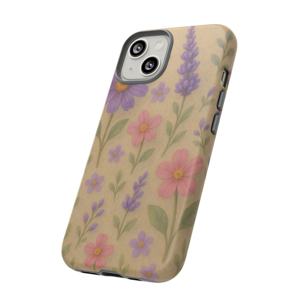 3D Illusion Wildflower Phone Case Cute Pastel Floral Design in Lavender, Pink, Mint Green – Aesthetic Protective Case for iPhone and  Android