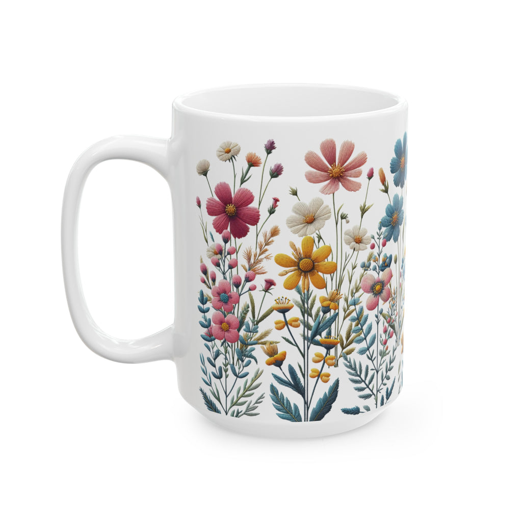 Boho Wildflower Coffee Ceramic Mugs – Perfect for Your Morning Brew | 11 oz & 15 oz Sizes Floral Mug for Tea, Cocoa, and More Unique Bohemian Design Gift for Nature Lovers - MRSBYVALLE