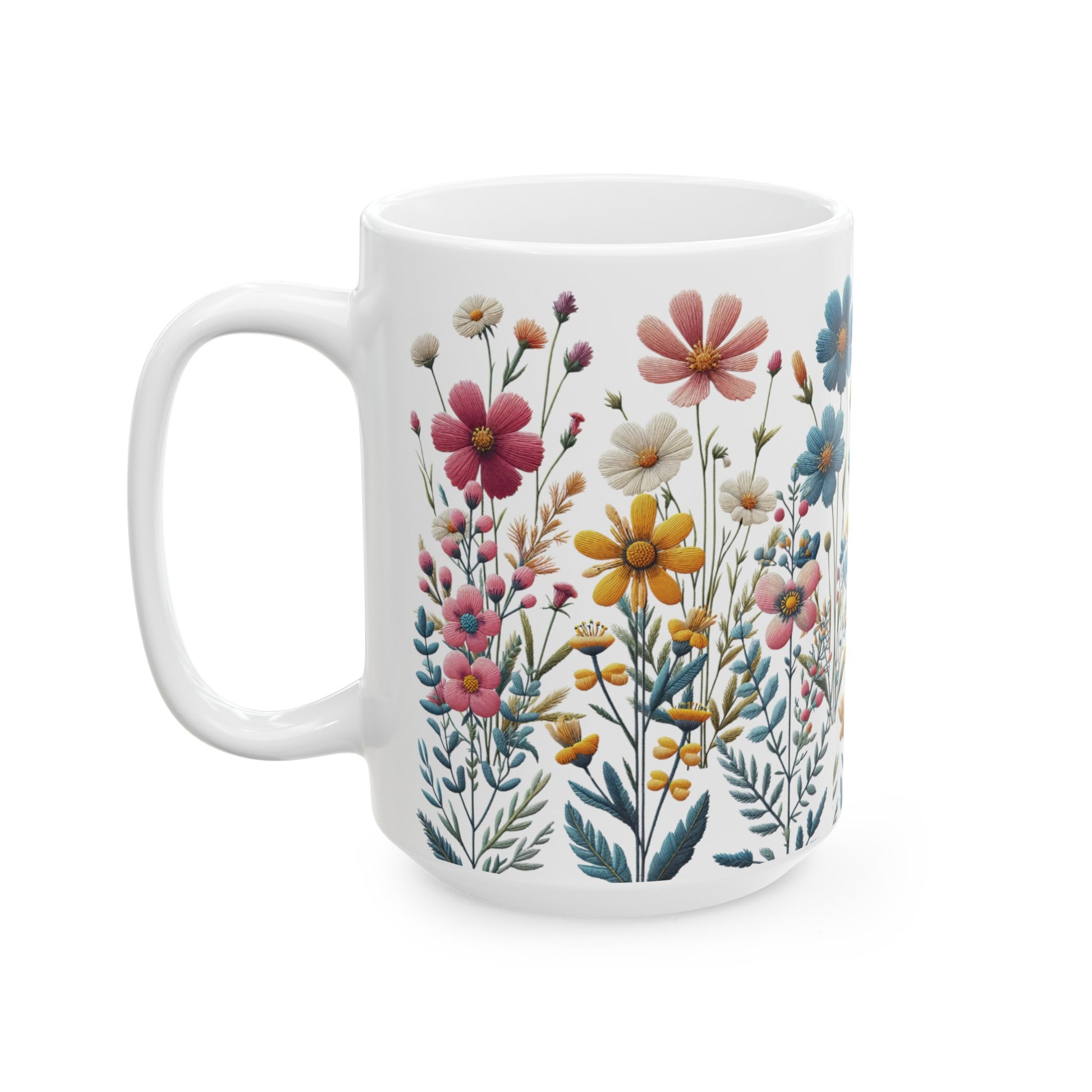 Boho Wildflower Coffee Ceramic Mugs – Perfect for Your Morning Brew | 11 oz & 15 oz Sizes Floral Mug for Tea, Cocoa, and More Unique Bohemian Design Gift for Nature Lovers - MRSBYVALLE