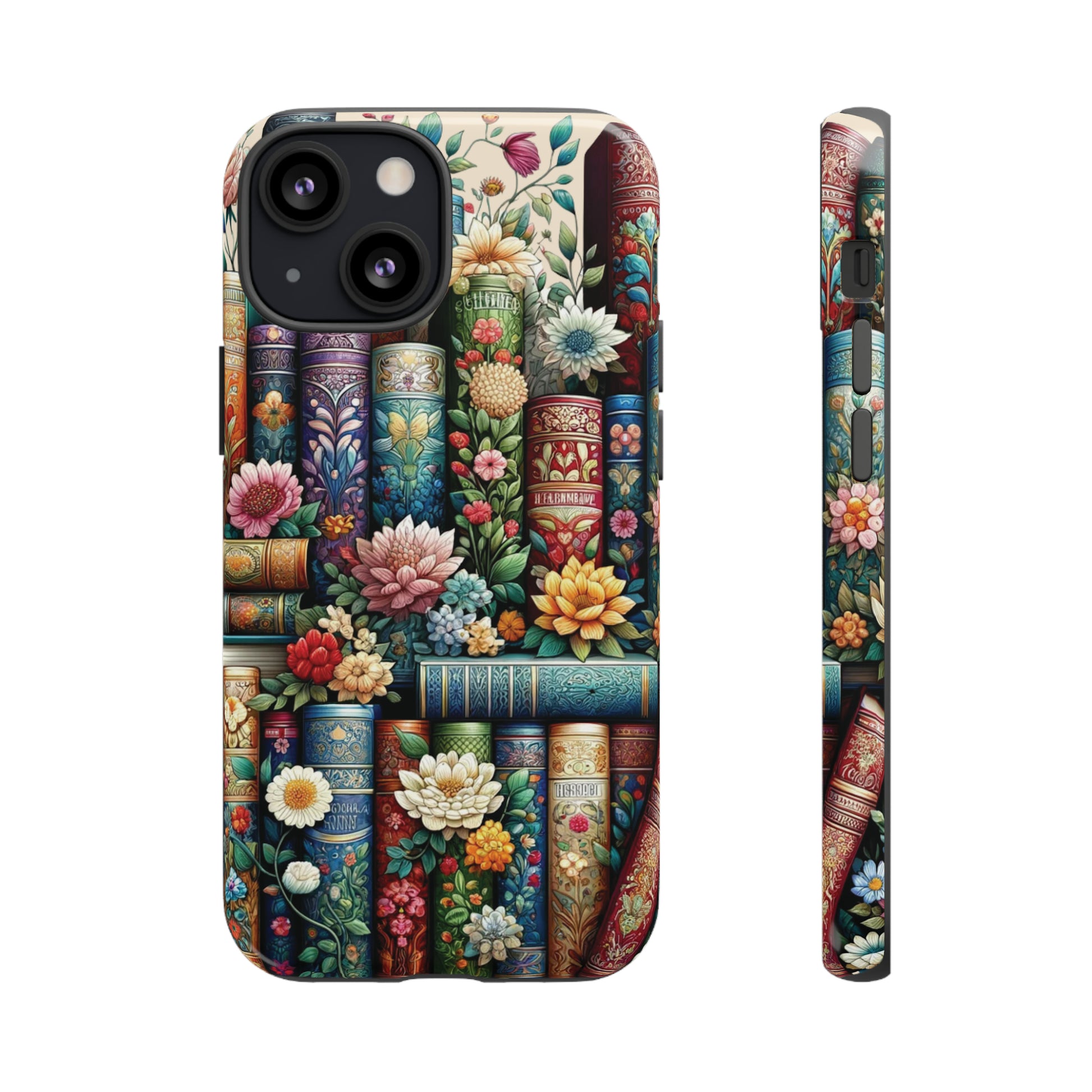 Books and Floral Boho Luxury Phone Tough Case Floral Elegant Durable Stylish for Modern Devices iPhone 15, Samsung iPhone Samsung Accessory Gift for Her.