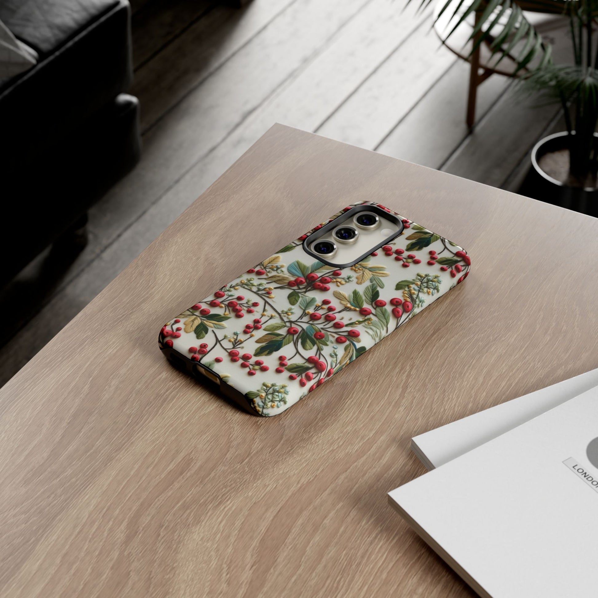 Holly Christmas Wildflowers Boho Chic Design Phone Case - Stylish, Protective Cover for All Models Gift for Mom Accessory Gift for Her