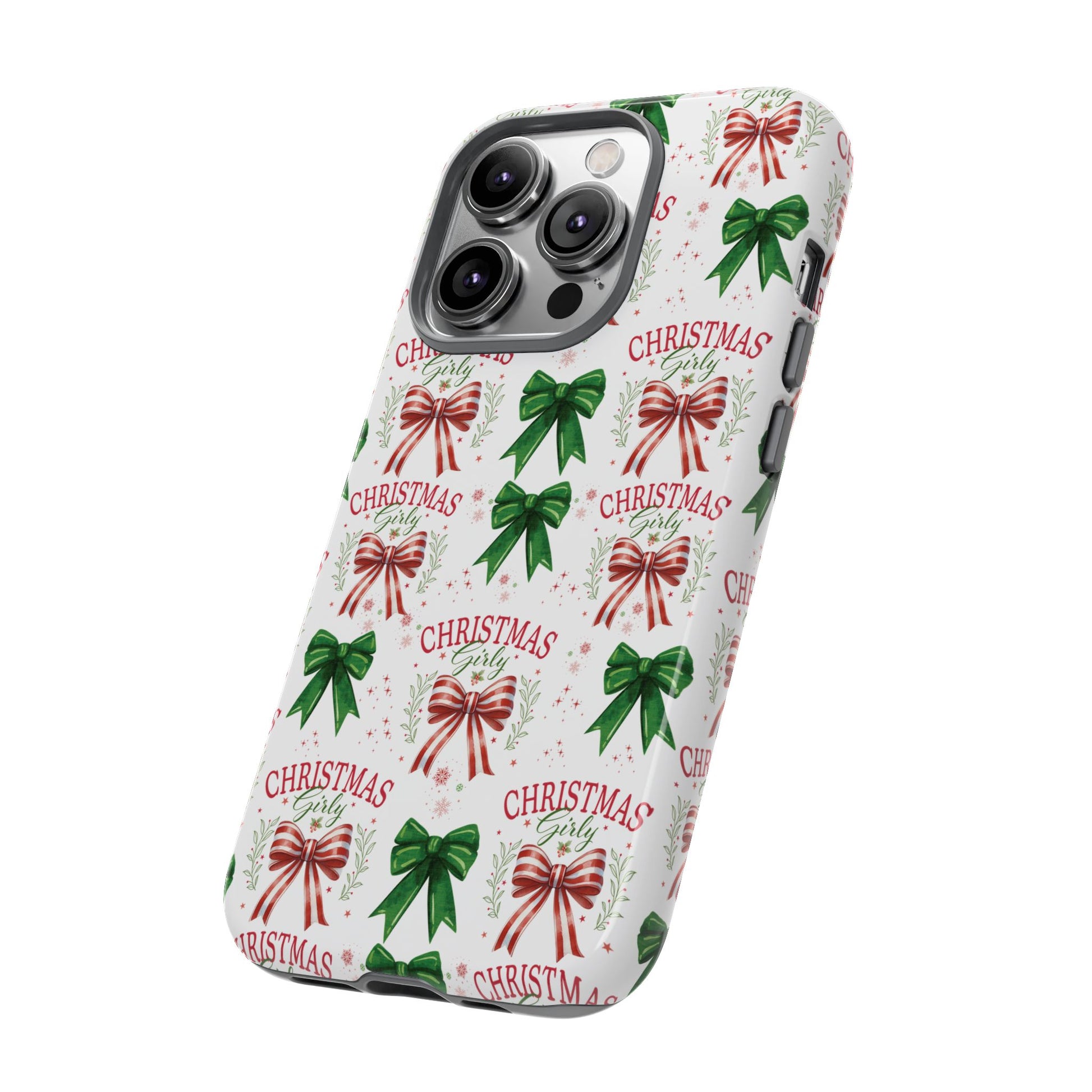 Girly Christmas Coquette Bows Pastel Phone Case for iPhone 17 16 15 23 Samsung, and Pixel | Stylish Protective Cover Gift for Her Perfect for Floral Lover