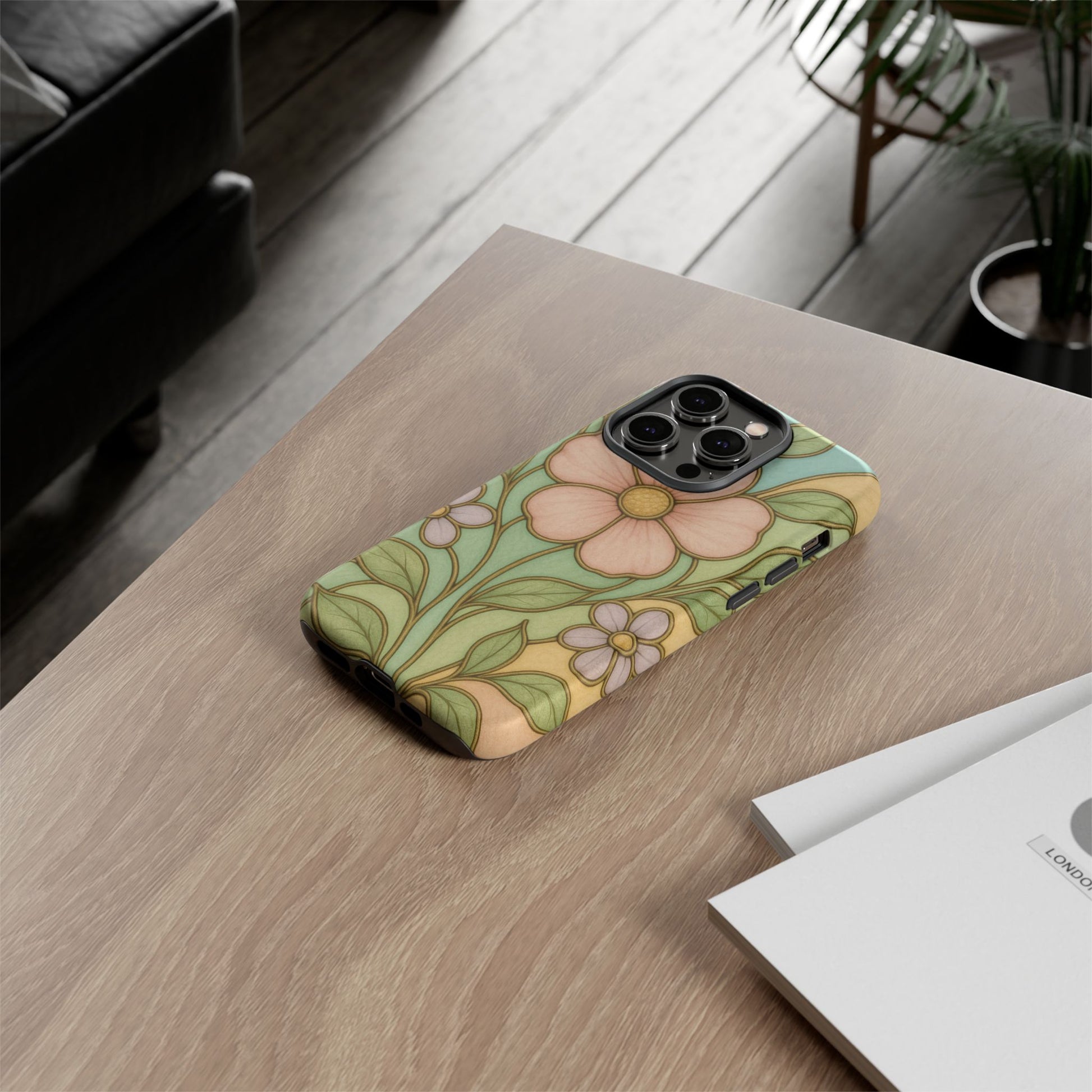 Pastel Pink, Yellow Stain Glass Illusion Floral Phone Case  Romantic Cottagecore Aesthetic, Soft Botanical Design, Protective Gift for Her, Fits iPhone & Samsung Models