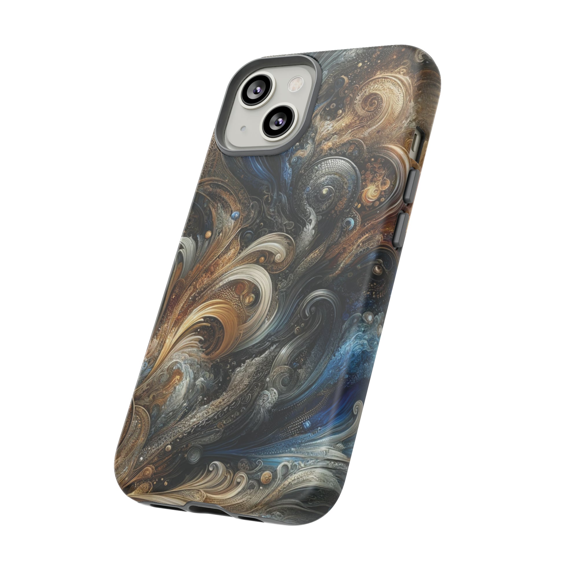 Gold and Navy Art Design Luxury Phone Tough Case Floral Elegant Durable Stylish for Modern Devices iPhone 15, Samsung iPhone Samsung Accessory Gift for Her.