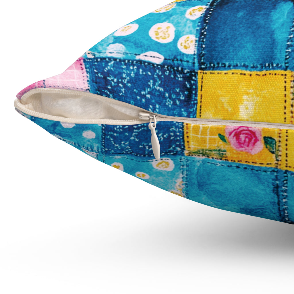 Pastel Patchwork Illusion Square Pillow — Soft Decorative Throw Cushion