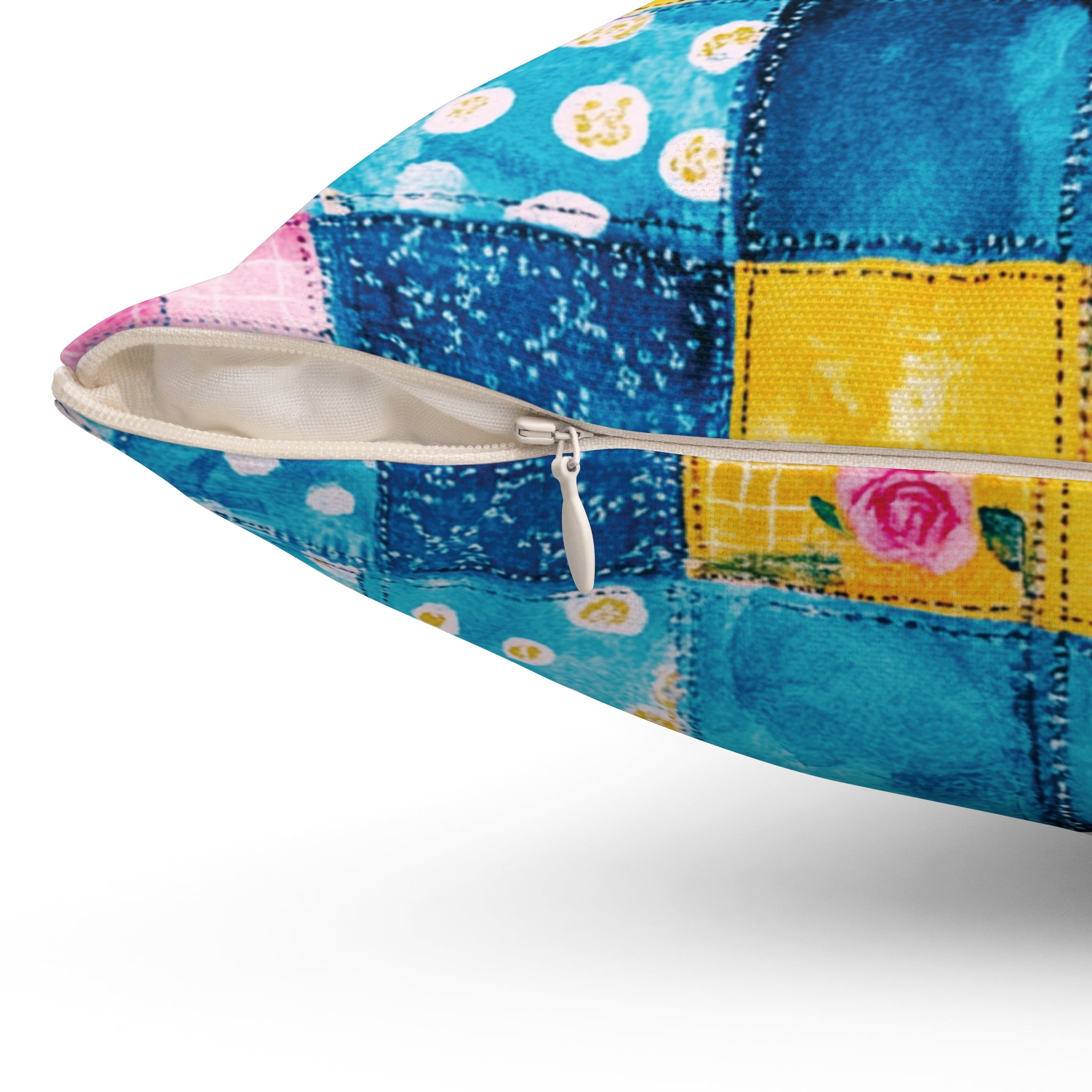 Pastel Patchwork Illusion Square Pillow — Soft Decorative Throw Cushion