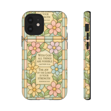 Pastel Stained Glass Bible Verse Phone Case Christian Affirmation Cover, Soft Geometric Design, iPhone Samsung Google, Faith Gift for Her Bible Verse or Affirmation | Protective, Inspirational Gift for Christians