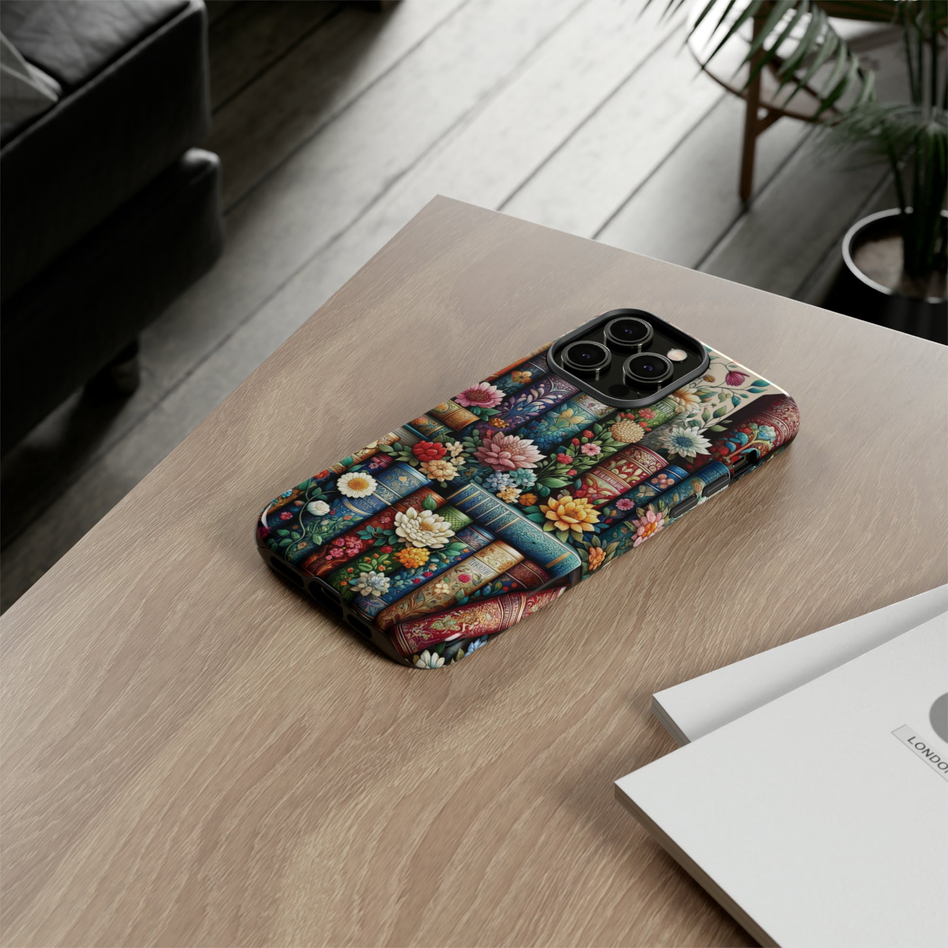 Books and Floral Boho Luxury Phone Tough Case Floral Elegant Durable Stylish for Modern Devices iPhone 15, Samsung iPhone Samsung Accessory Gift for Her.