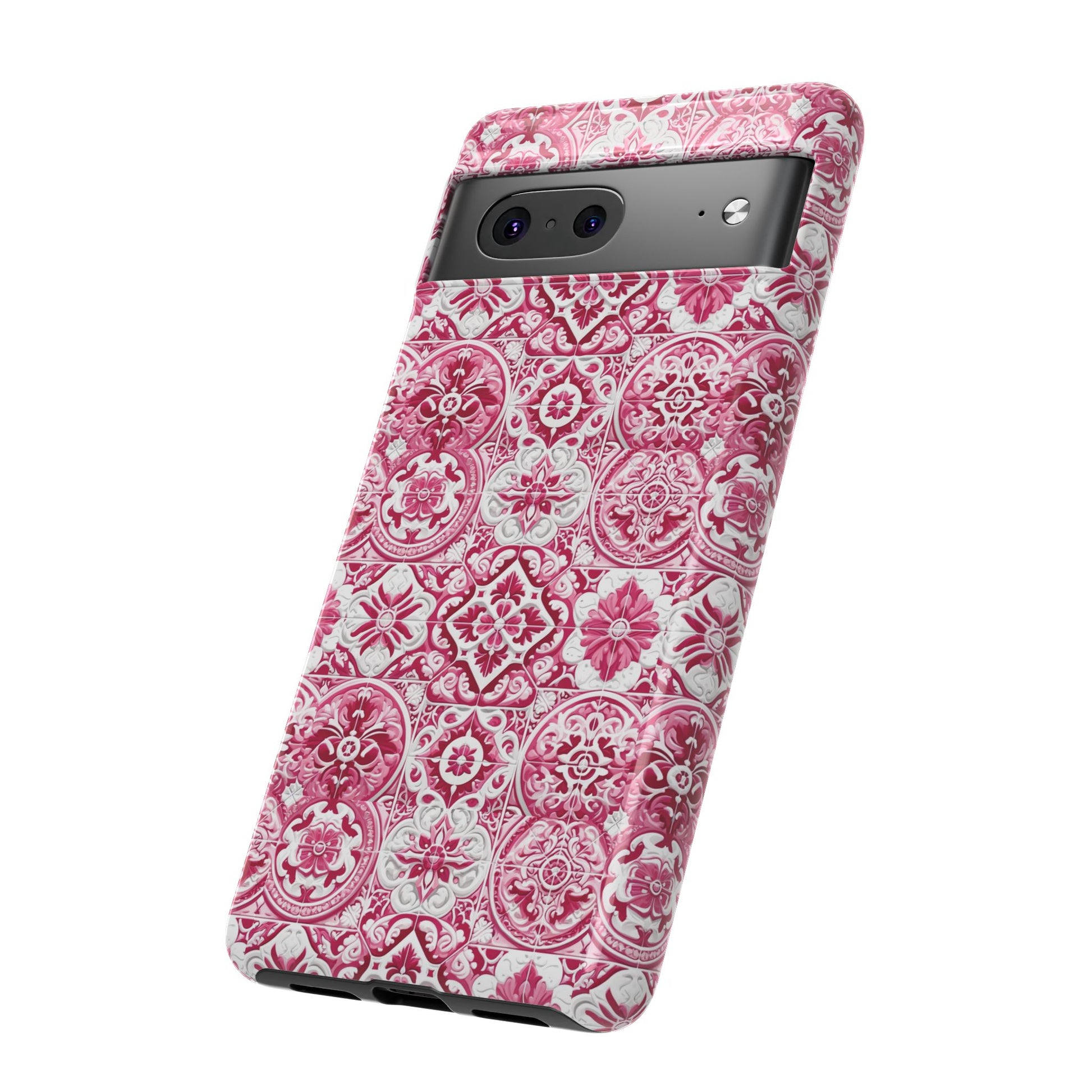 Pink and White Mediterranean Tile Design Phone Case - Stylish, Protective Cover for All Models Gift for Mom Accessory Gift for Her