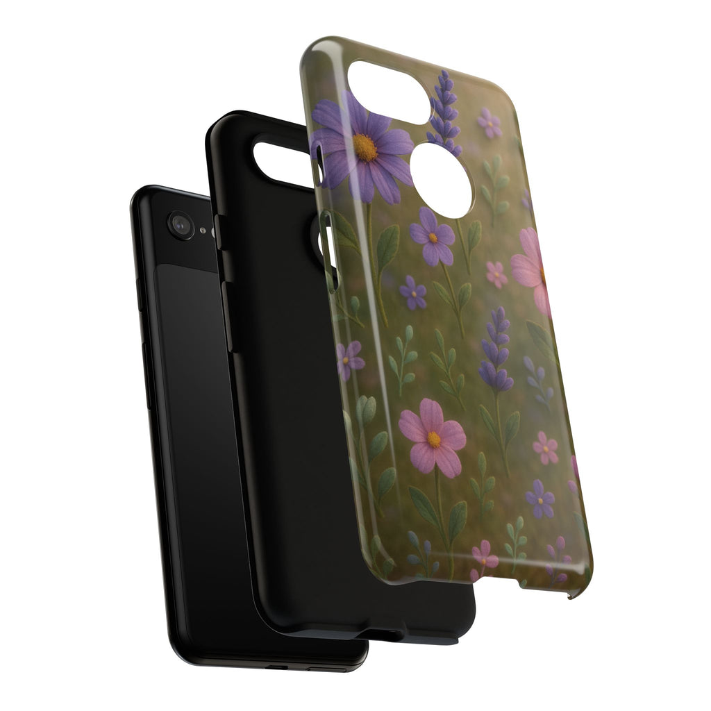 Pastel Flowers 3D Illusion Wildflower Phone Case Cute Pastel Floral Design in Lavender, Pink, Mint Green Aesthetic Protective Case for iPhone and  Android