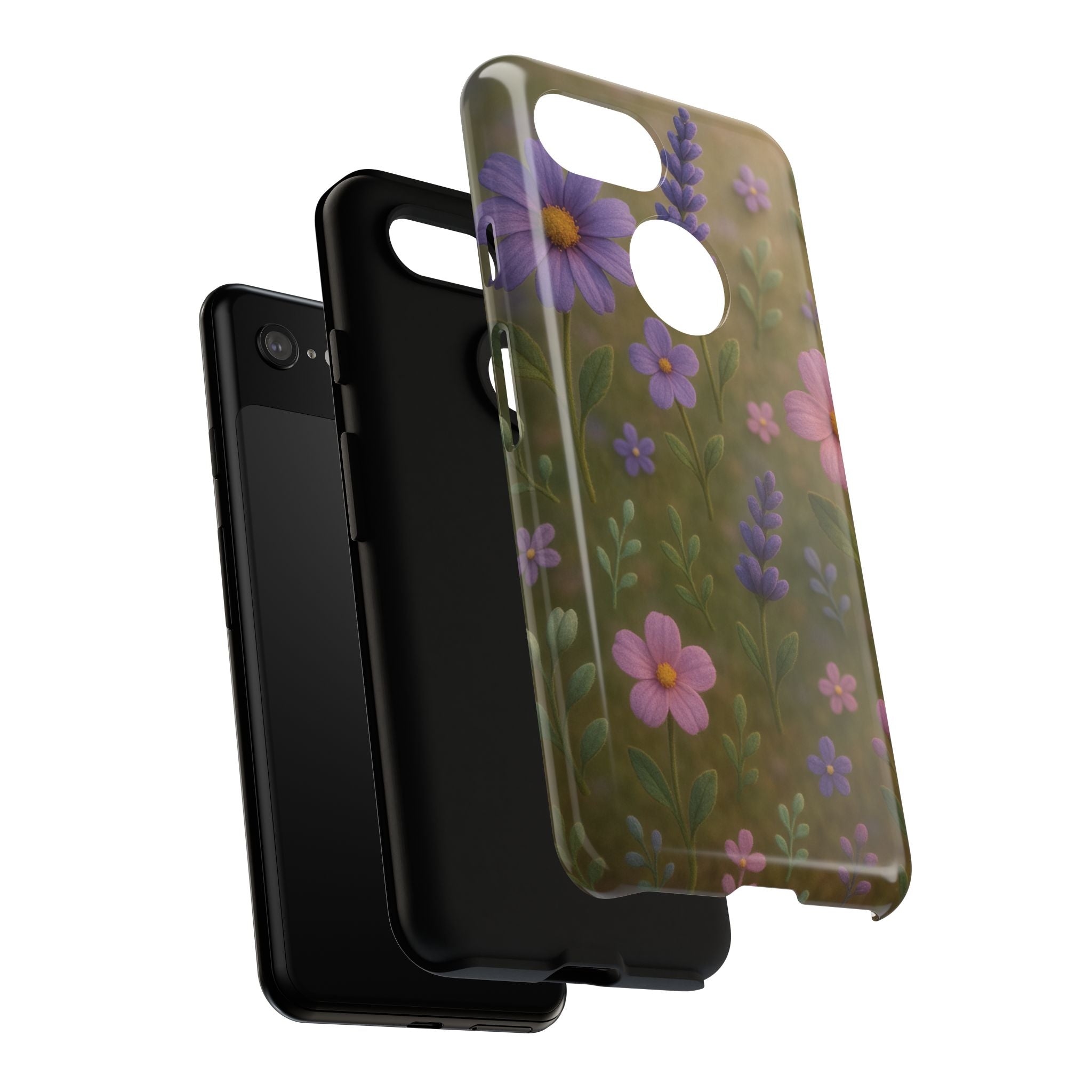 Pastel Flowers 3D Illusion Wildflower Phone Case Cute Pastel Floral Design in Lavender, Pink, Mint Green Aesthetic Protective Case for iPhone and  Android