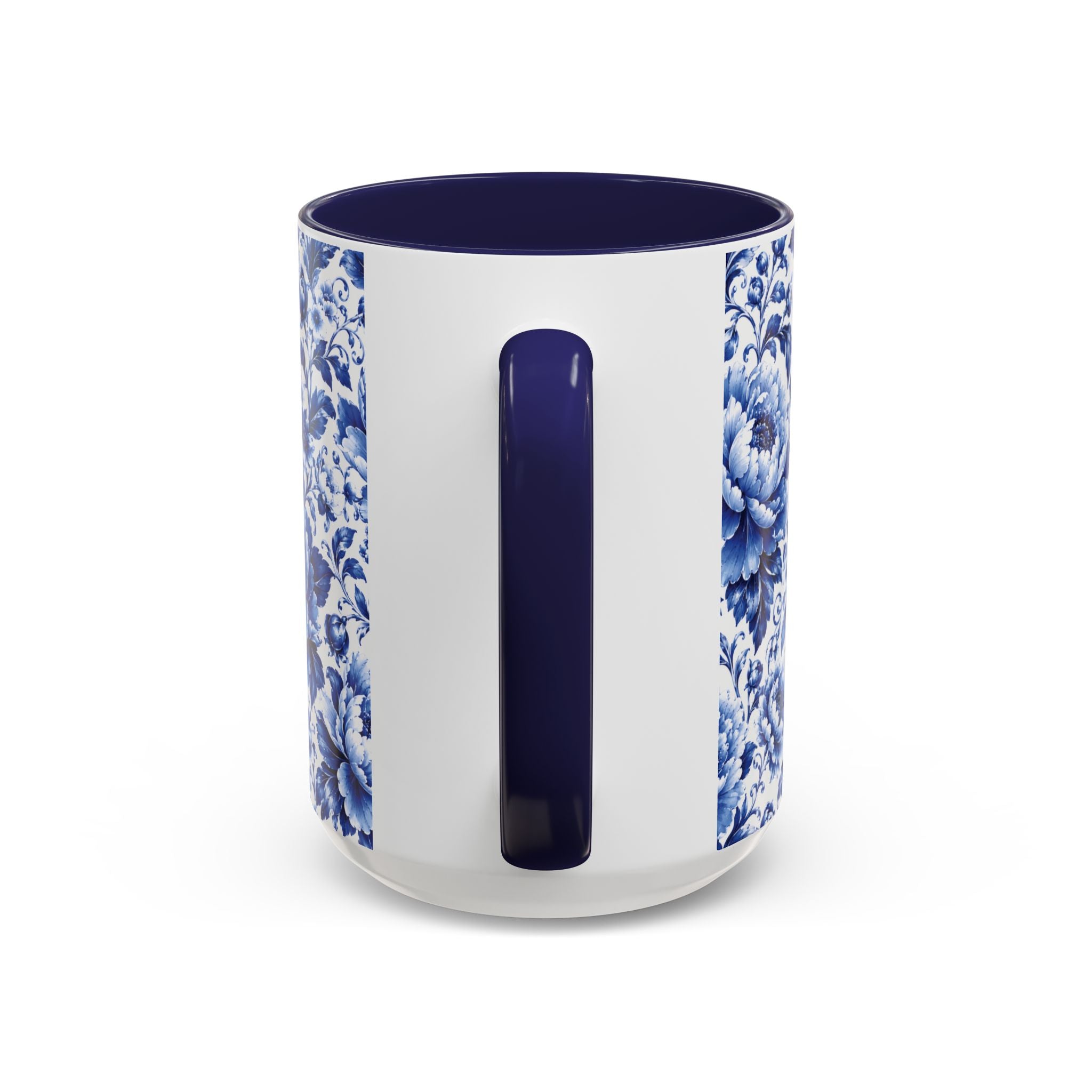 Blue Floral Ceramic Coffee Mug — Vintage Delft Peony Accent (11oz & 15oz) Blue & White Chinoiserie Tea Mug
