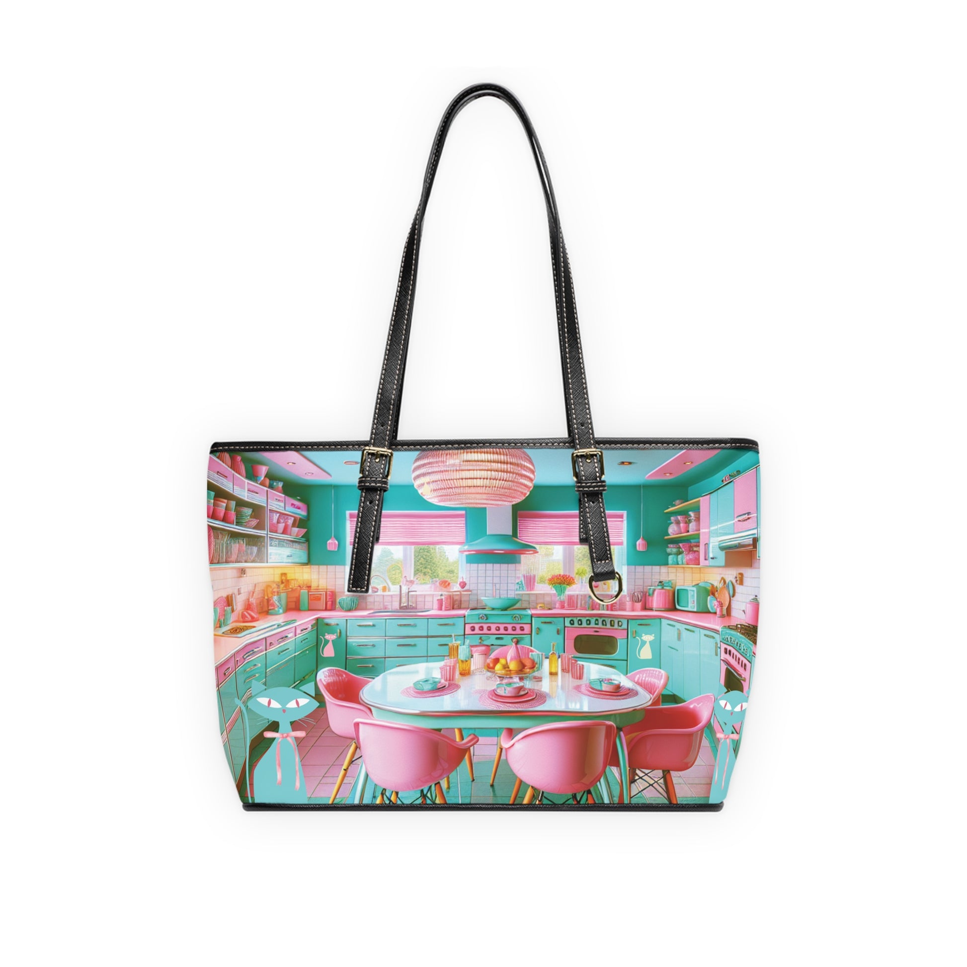 Atomic Mid Century Modern Retro Pink & Aqua PU Leather Shoulder Bag Stylish and Durable Handbag for Everyday Use, Travel, & Special Occasions – Trendy Vintage-Inspired Accessory - MRSBYVALLE