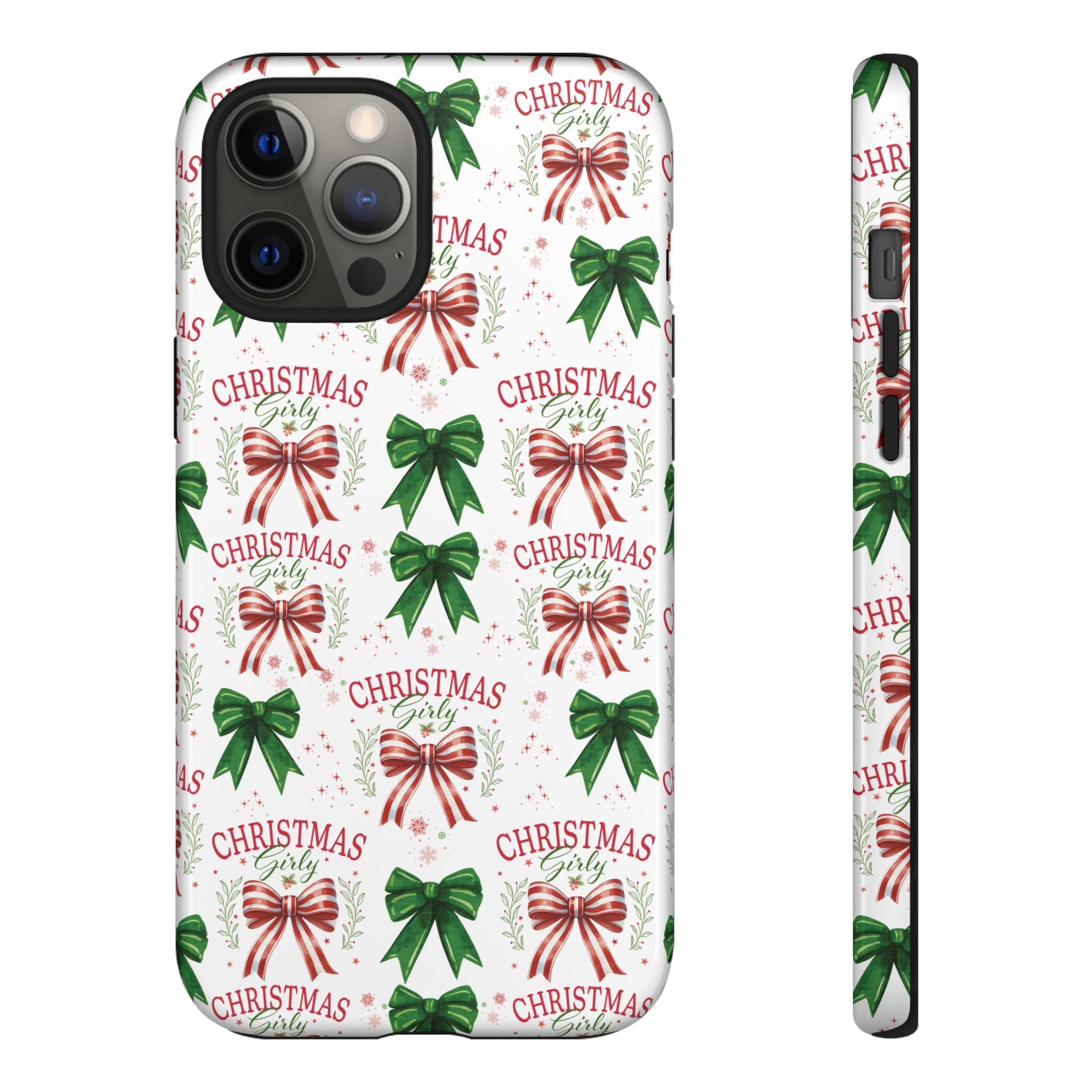 Girly Christmas Coquette Bows Pastel Phone Case for iPhone 17 16 15 23 Samsung, and Pixel | Stylish Protective Cover Gift for Her Perfect for Floral Lover