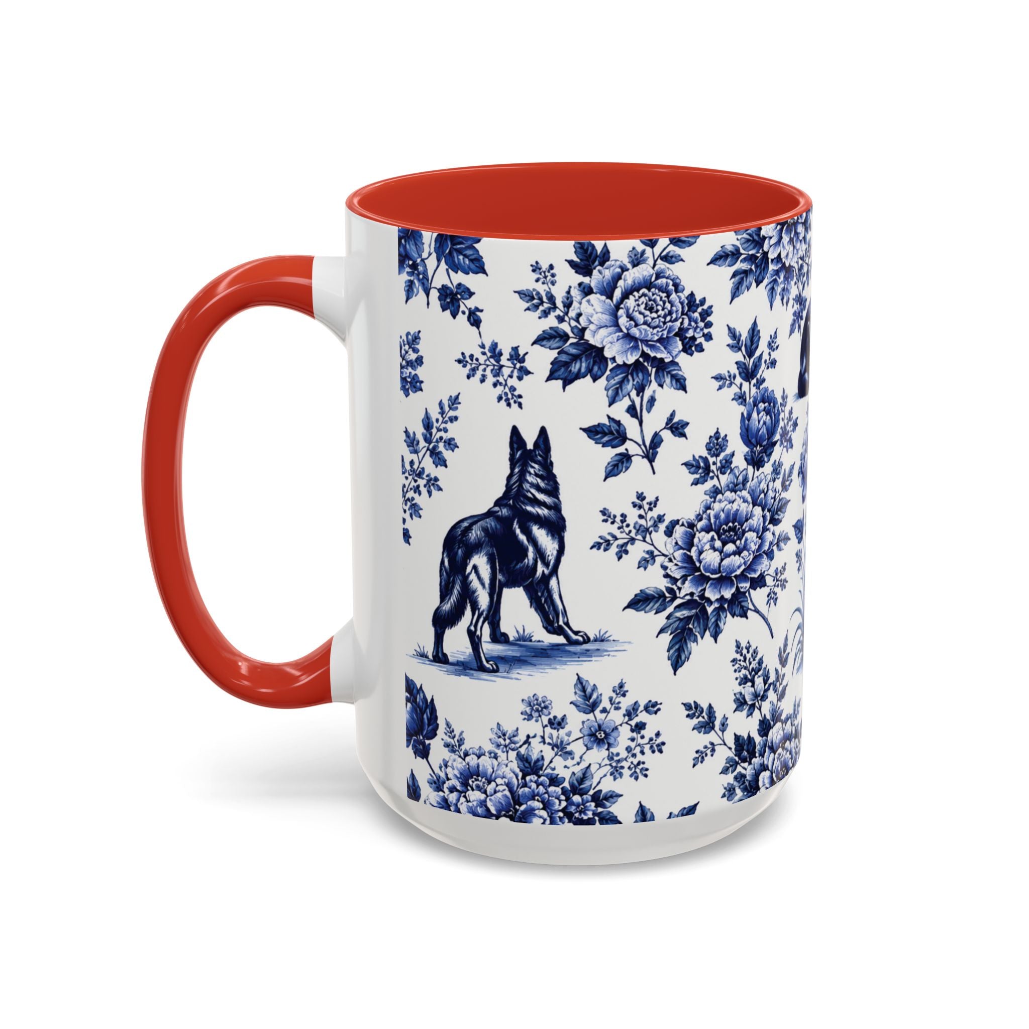 Elegant German Shepherd Floral Mug | Luxury Blue Toile Coffee Mug 11/15oz Accent Ceramic