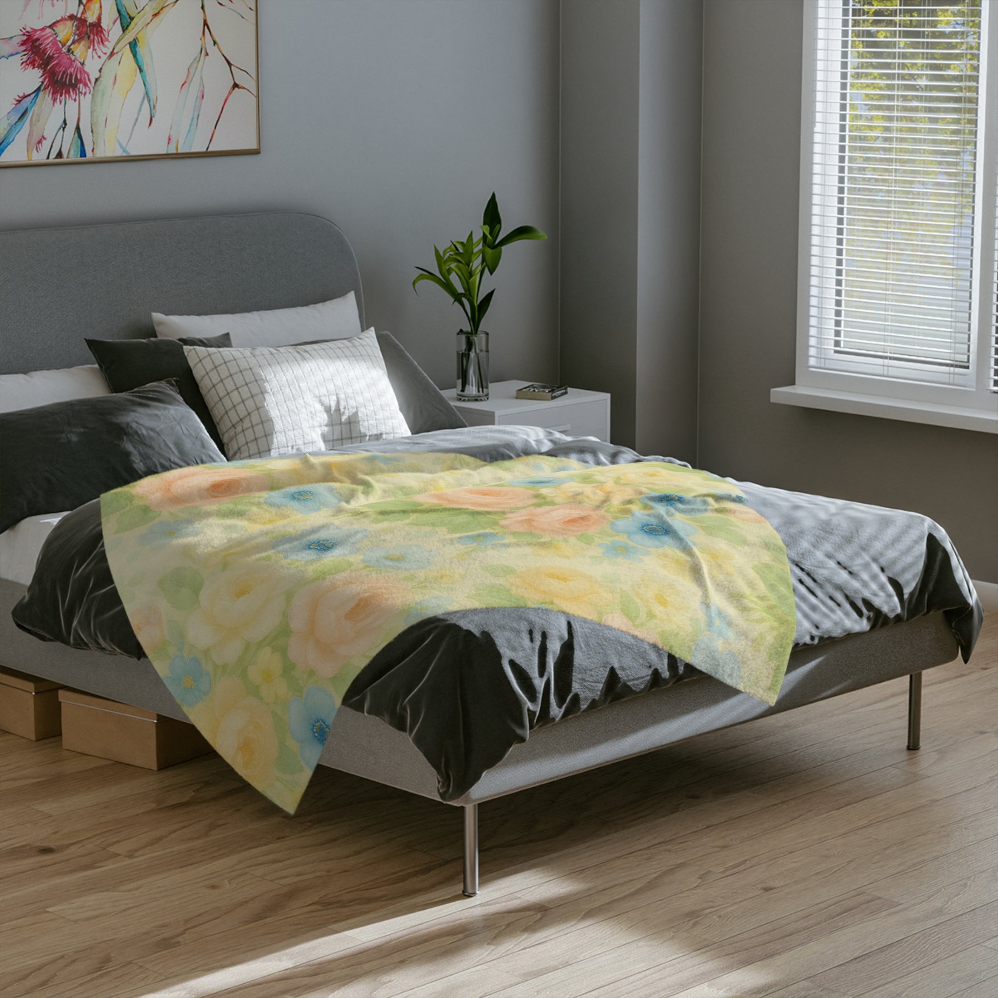 Vintage floral Yellow Flower Throw Blanket – Cozy Soft Botanical Design for Bed, Couch, or Reading Nook, Perfect Gift for Nature Lovers & Home Refresh