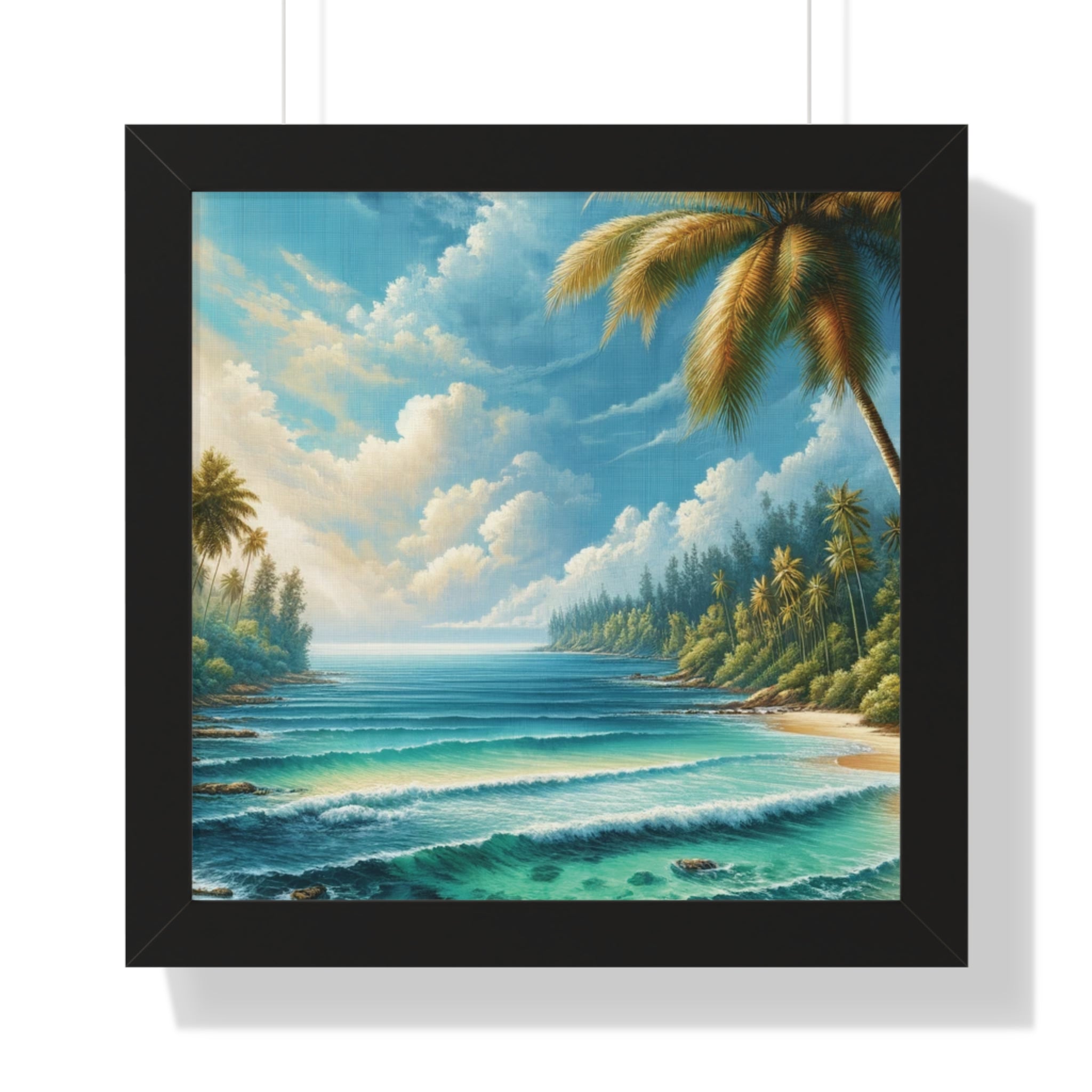 Coastal Bliss Ocean Beach View Framed Canvas Wall Art for Home Decor Framed Canvas Print Wall Art Classic Encased in Black, White, or Walnut Frames with Durable Acrylic Protection Ready to Hang  Timelessly Crafted..