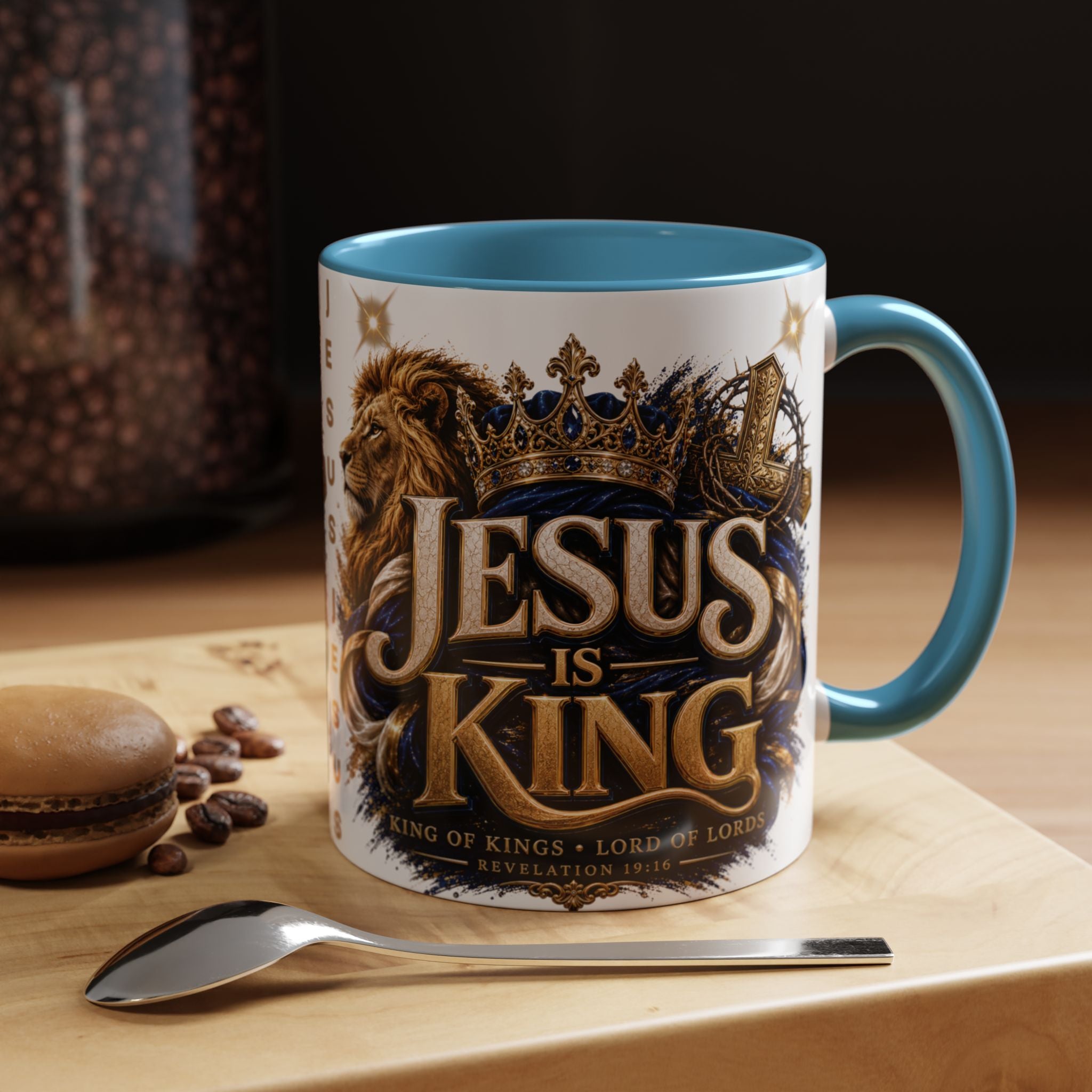 Jesus Is King Coffee Mug Christian Faith Accent Mug (11/15oz) Gift for Dad Mom