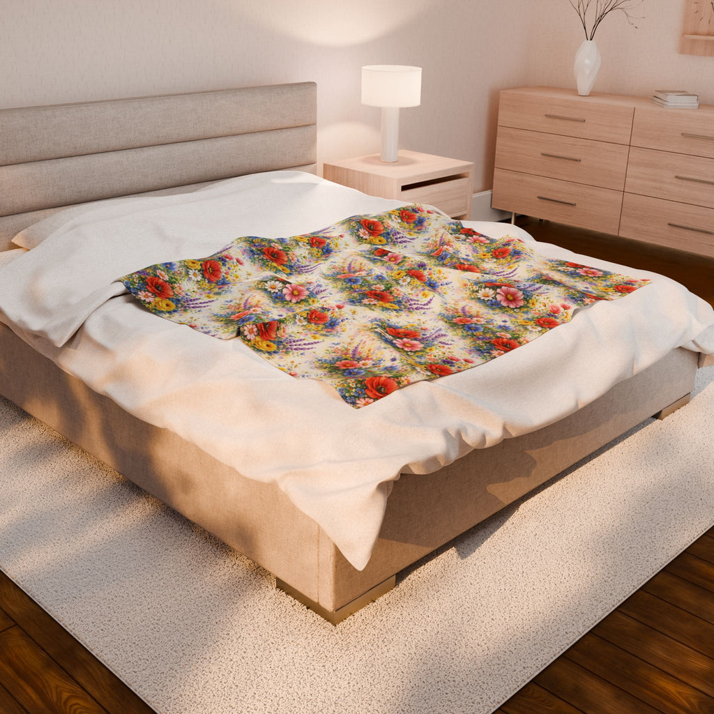 Plaid en peluche de fleurs sauvages à l'aquarelle — Jeté douillet floral
