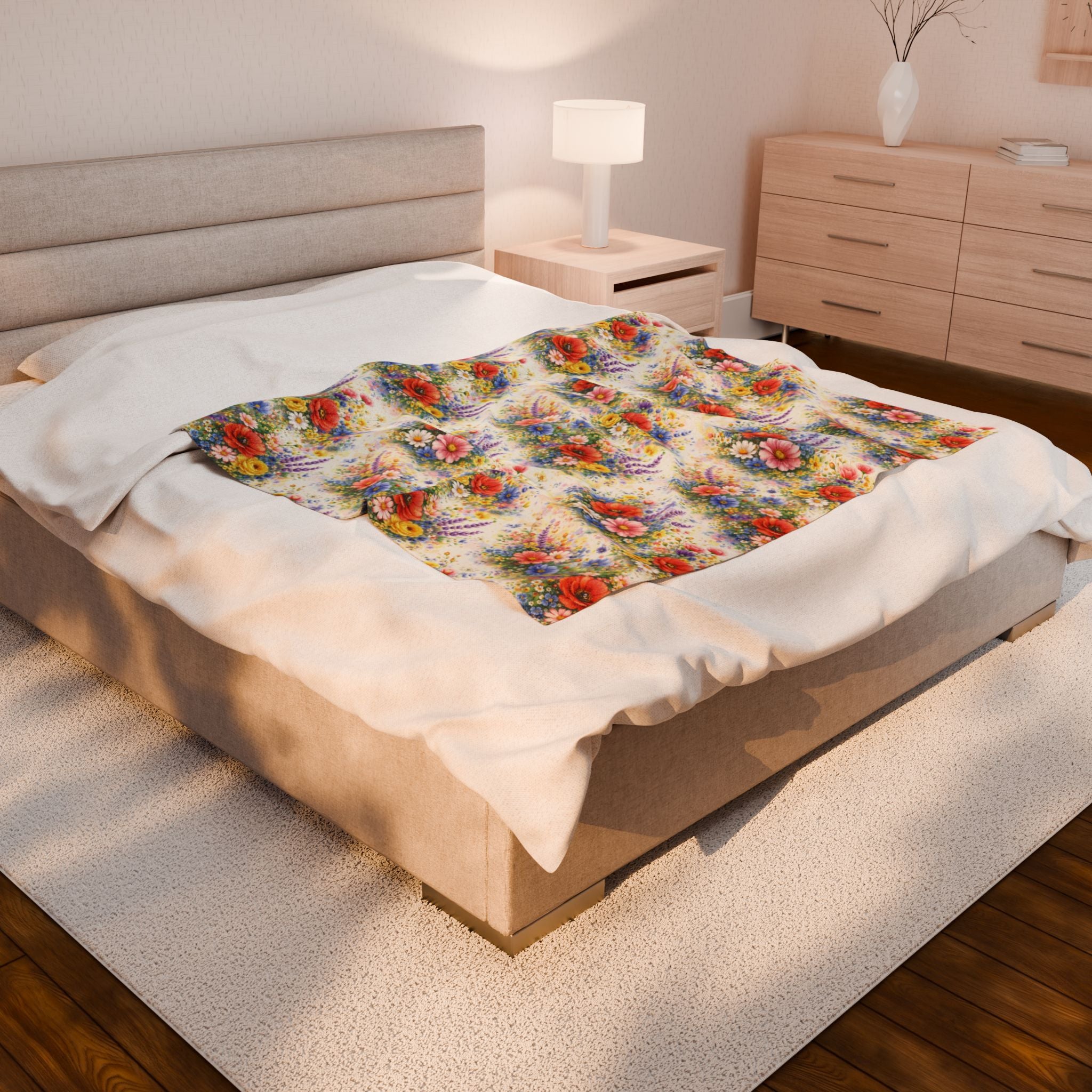 Plaid en peluche de fleurs sauvages à l'aquarelle — Jeté douillet floral