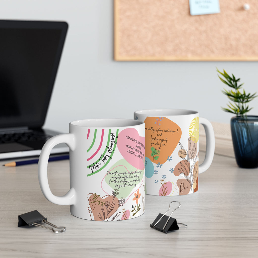 Daily Motivation Mug Positive Affirmations Ceramic Coffee Mug (11oz, 15oz) – Uplifting Quote Cup for Confidence, Mindfulness & Self-Care Gift Her