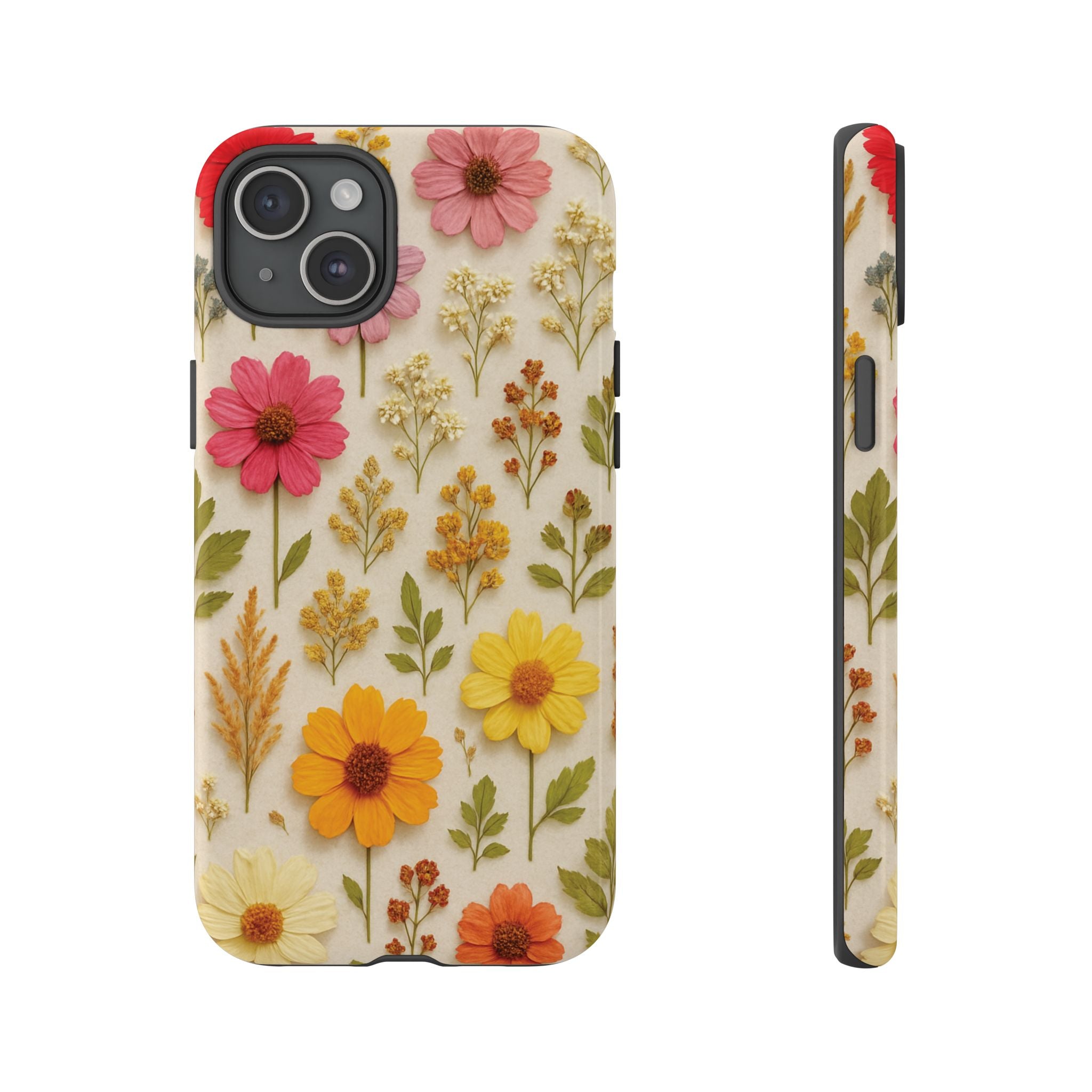 Dried Flowers Illusion Phone Case – Realistic Botanical Aesthetic, Colorful Pressed Floral Art, Trendy Nature-Inspired Protective Cover  iPhone & Samsung Models