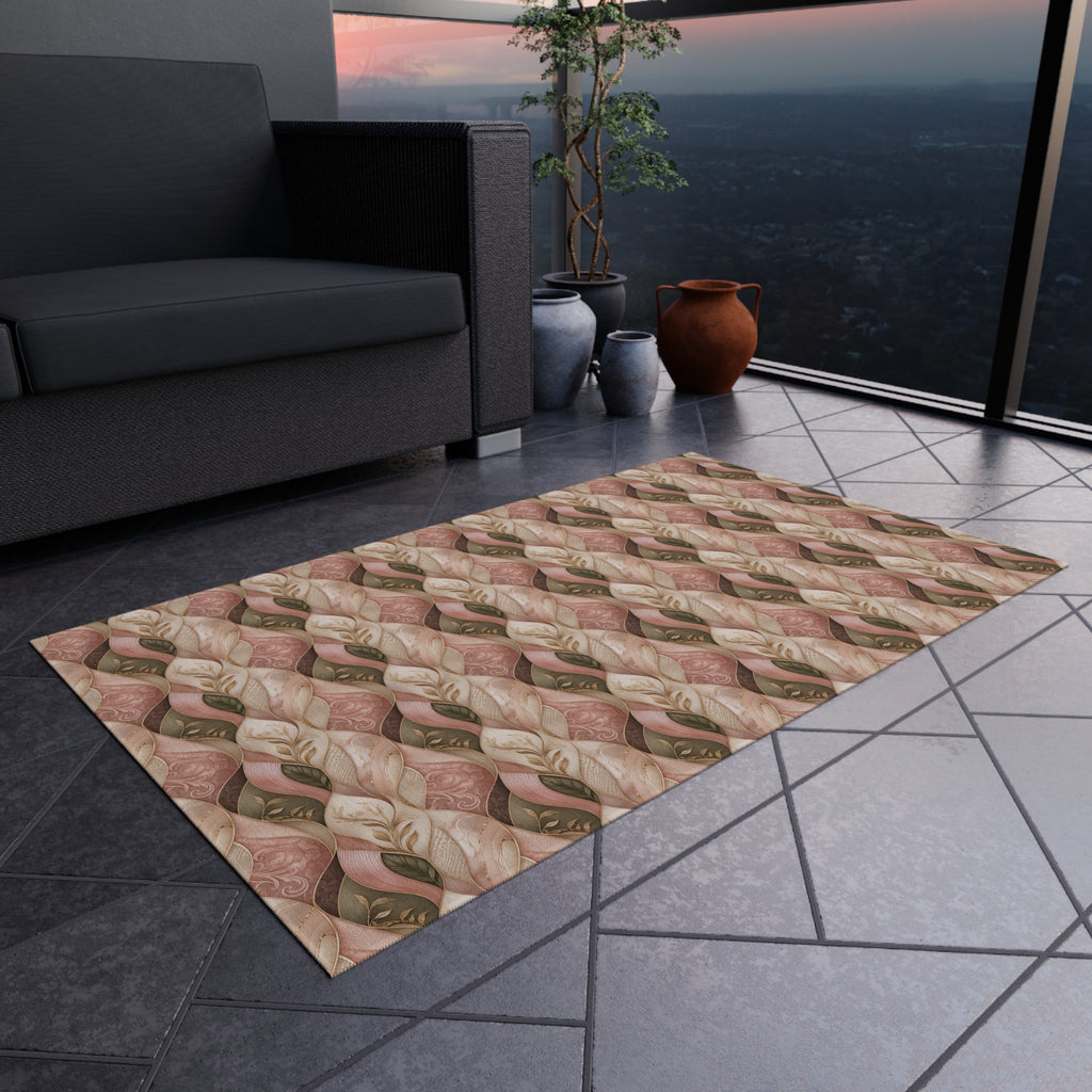 Outdoor Rug — Braided Coral & Sand Pattern Patio Mat