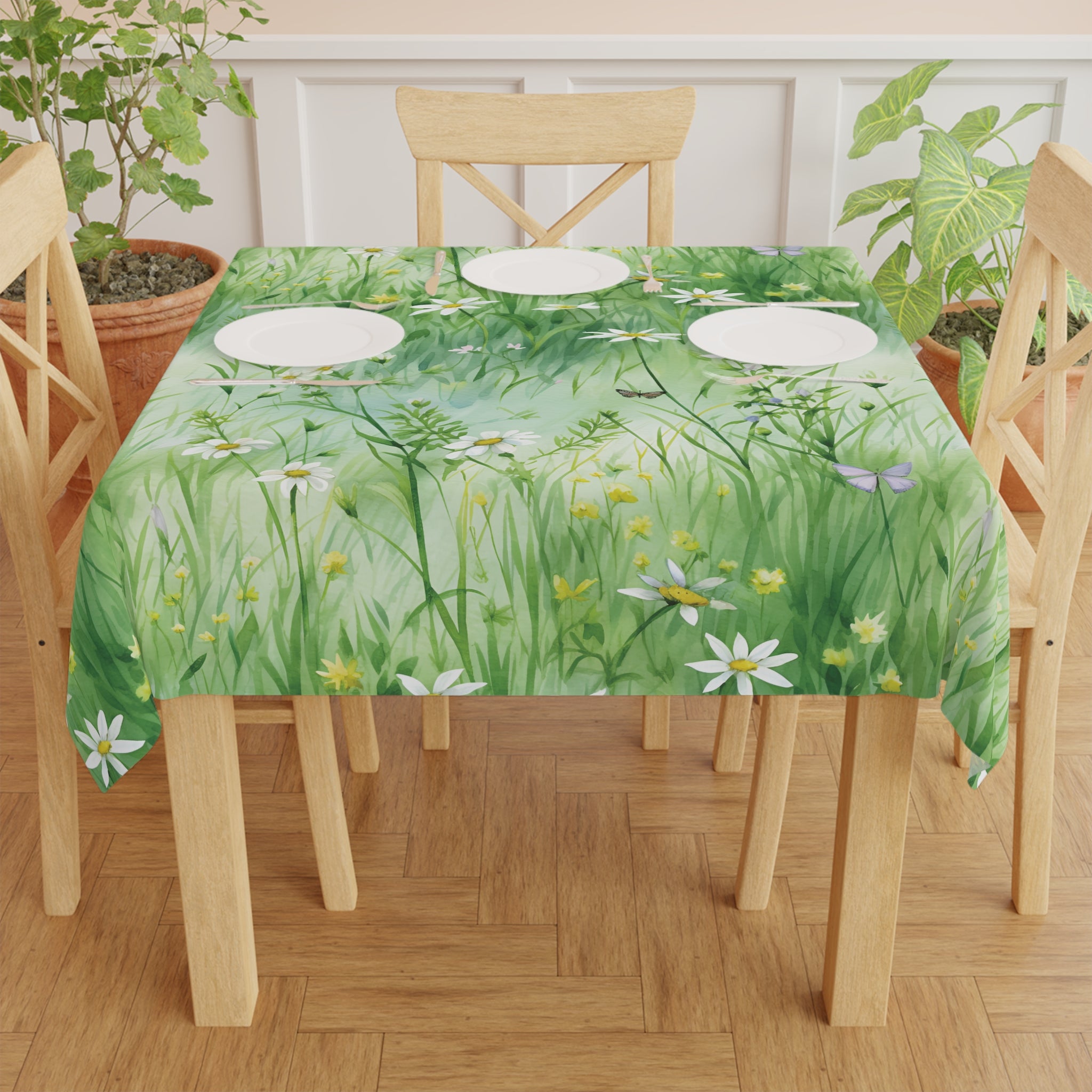 Beautiful Watercolor Grassing Daisy Coffee Tablecloth Durable Table Cover, Perfect Gift for Housewarming, Parties, and Weddings all Events and Occasions - MRSBYVALLE