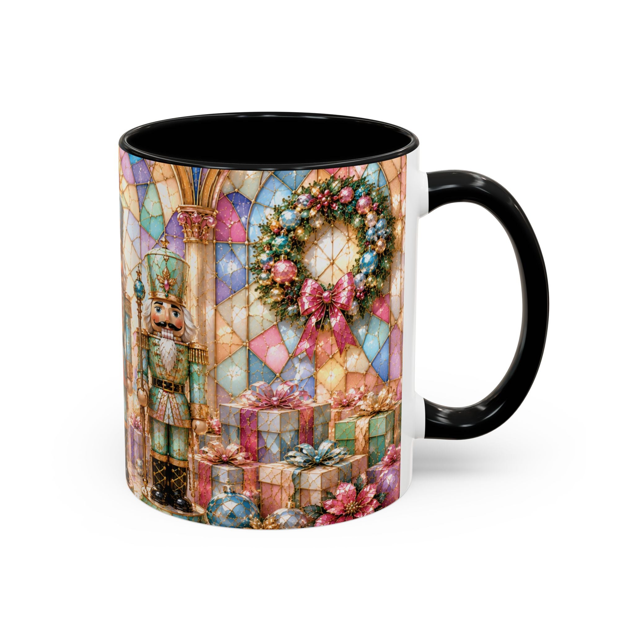 Nutcracker Christmas Coffee Mug – Festive Stained-Glass Holiday Accent Cup (11/15oz) Gift for Her