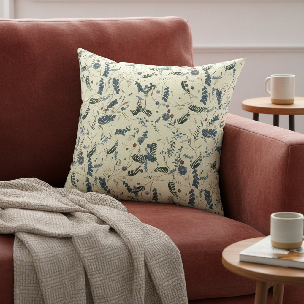 Decorative pillow with floral pattern on a white background