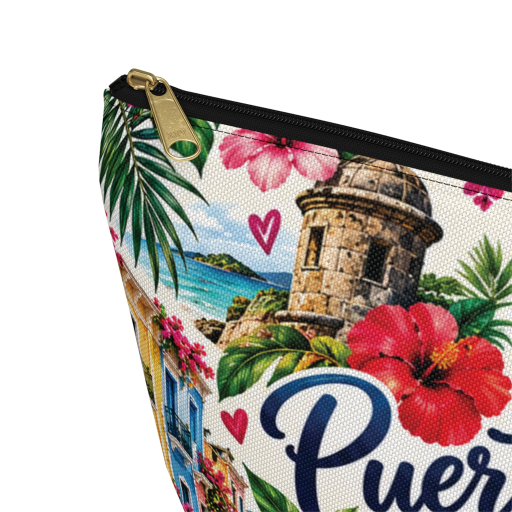 Puerto Rican Floral Accessory Pouch — "Mi Puerto Rican Pouch" Travel Makeup Bag