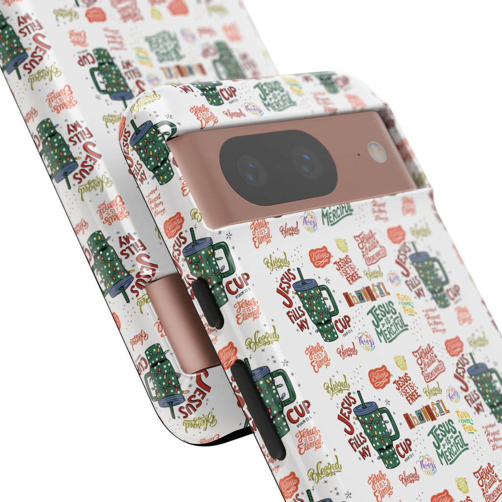 Jesus Fill My Cup Phone Case Cute Floral Design in Red, Pink, Blue – Aesthetic Protective Case for iPhone and  Android