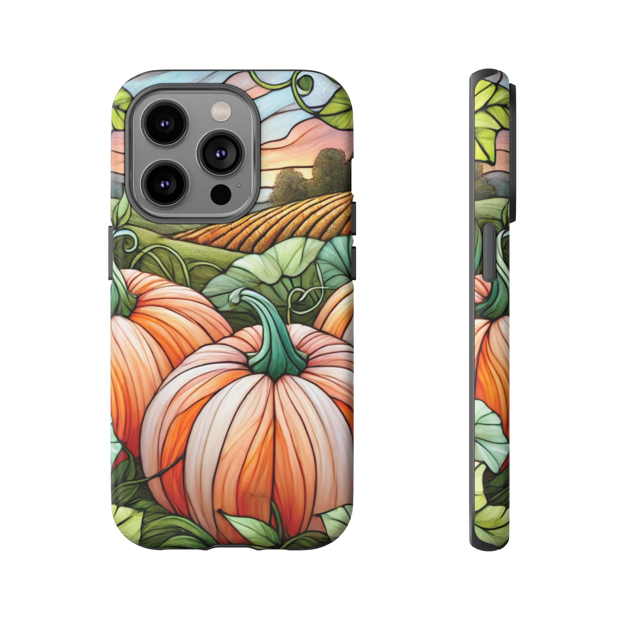 Pumpkins Phone Case Fall Faux Stained-Glass Thanksgiving Cover Pumpkin Lovers Gift for Galaxy S 24 23 22 21 Pixel 5 6 7 8 iPhone 17 , 16 15 14 13 12 Samsung iPhone Samsung Gift for Her