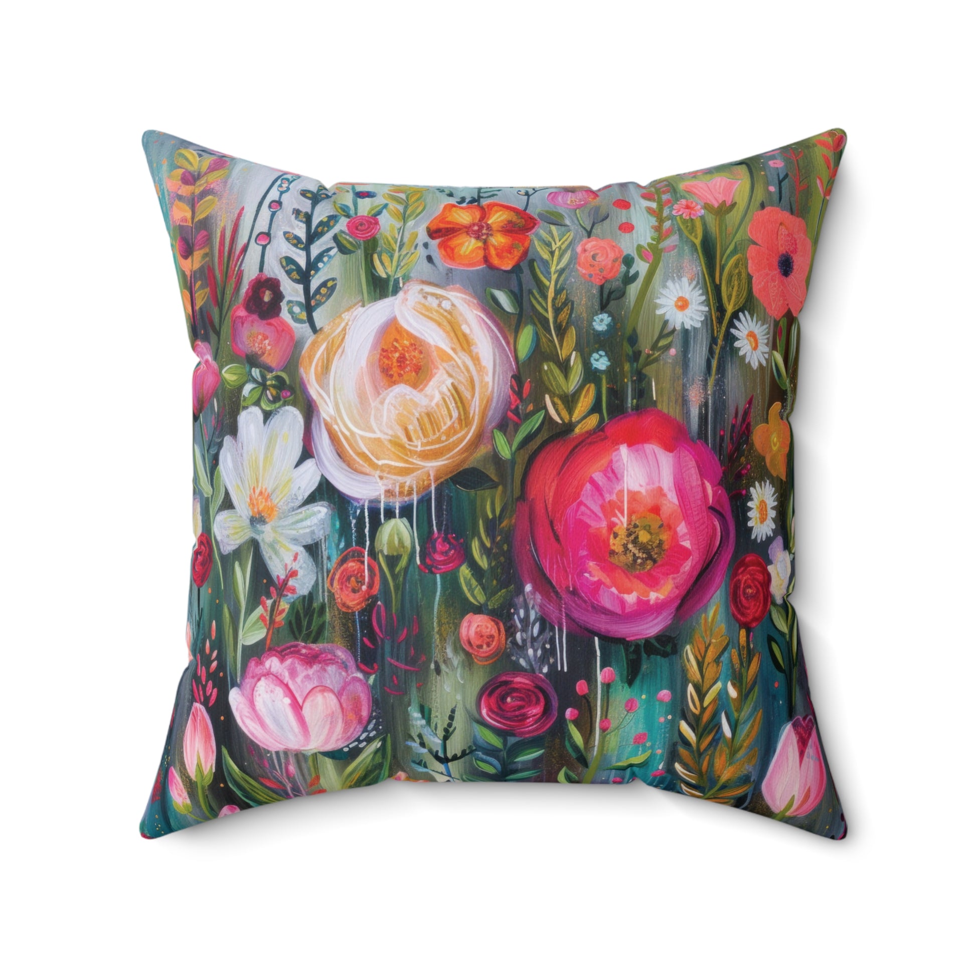 Watercolor Boho Floral Square Pillow Soft, Durable 100% Polyester Cover with Double-Sided Print, Stylish Home Decor Accent, Concealed Zipper, Ideal for Living Room or Bedroom Throw Pillow for Boho-Inspired Home Décor Bridal Shower - MRSBYVALLE