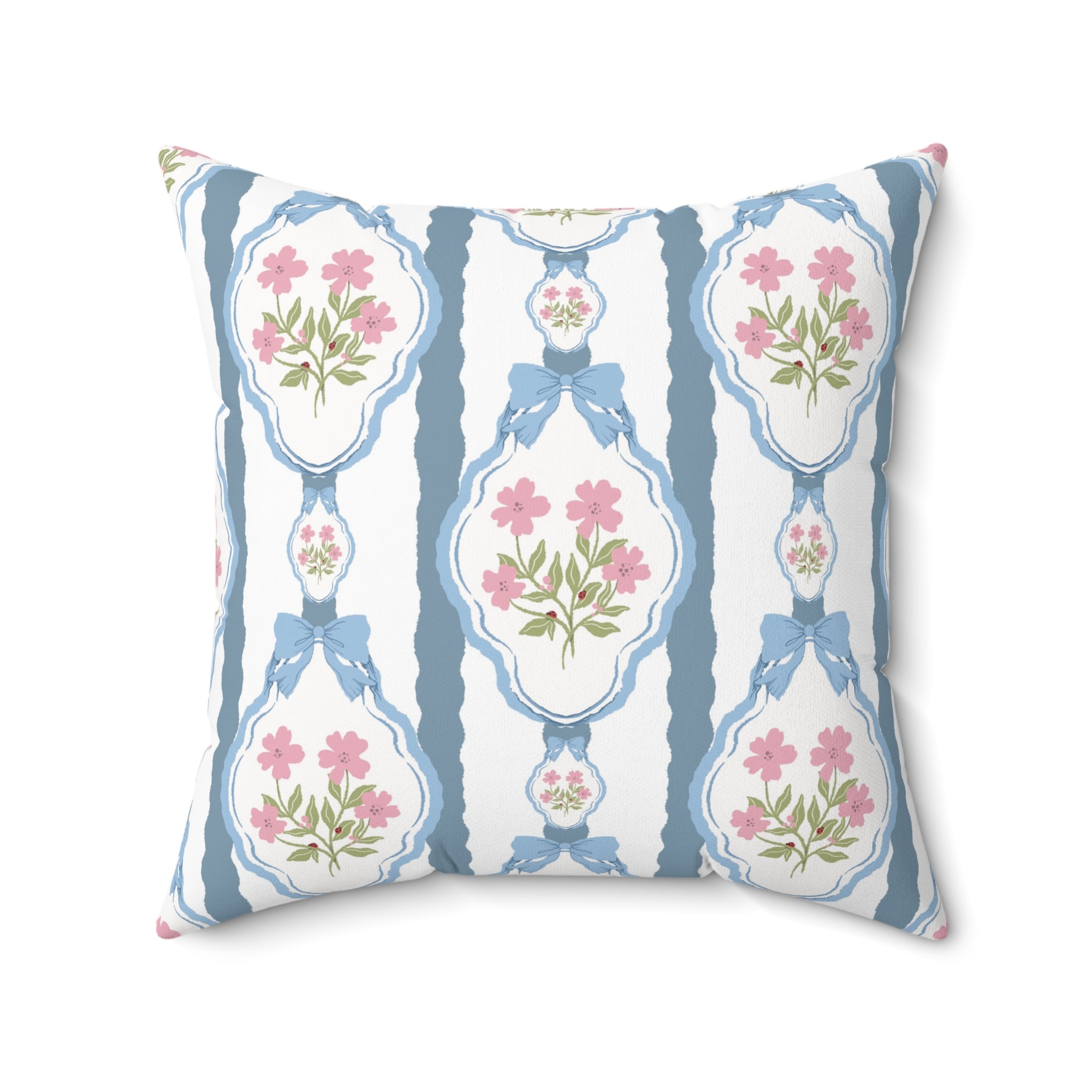 Vintage Pink Bows  Blue Romantic Square Pillow Perfect Bedroom