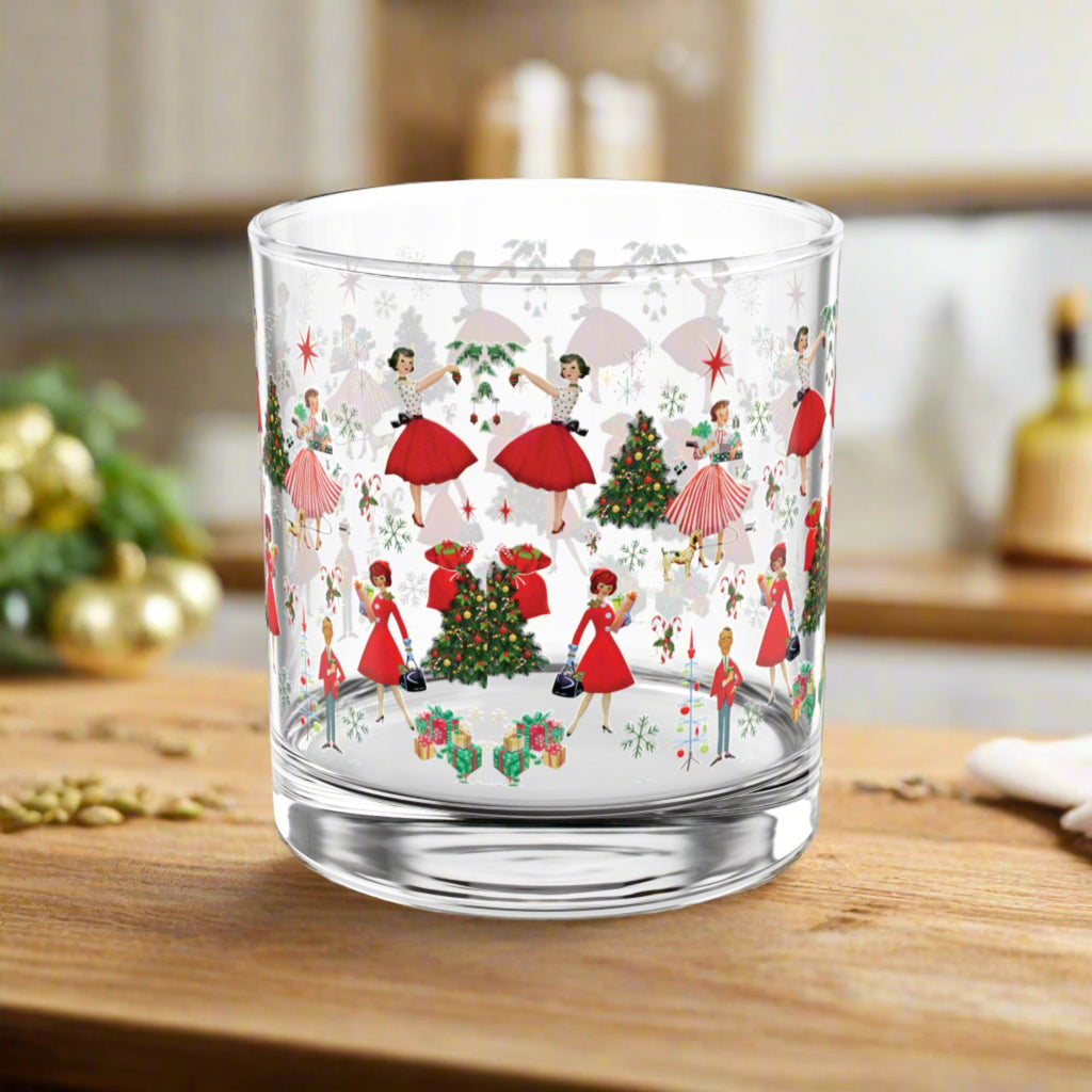 Glass Vintage Christmas Rocks Glass, 10oz  Festive Holiday Drinkware with Classic Design, Perfect for Cocktails and Spirits, Ideal Gift for Christmas Celebrations and Home Décor - MRSBYVALLE