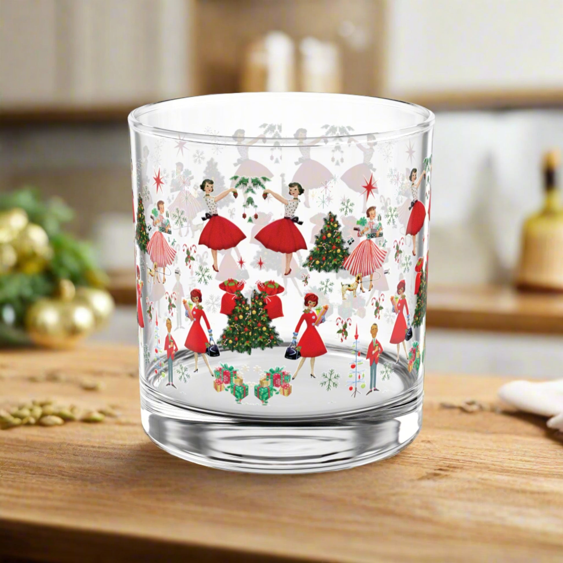 Glass Vintage Christmas Rocks Glass, 10oz  Festive Holiday Drinkware with Classic Design, Perfect for Cocktails and Spirits, Ideal Gift for Christmas Celebrations and Home Décor - MRSBYVALLE