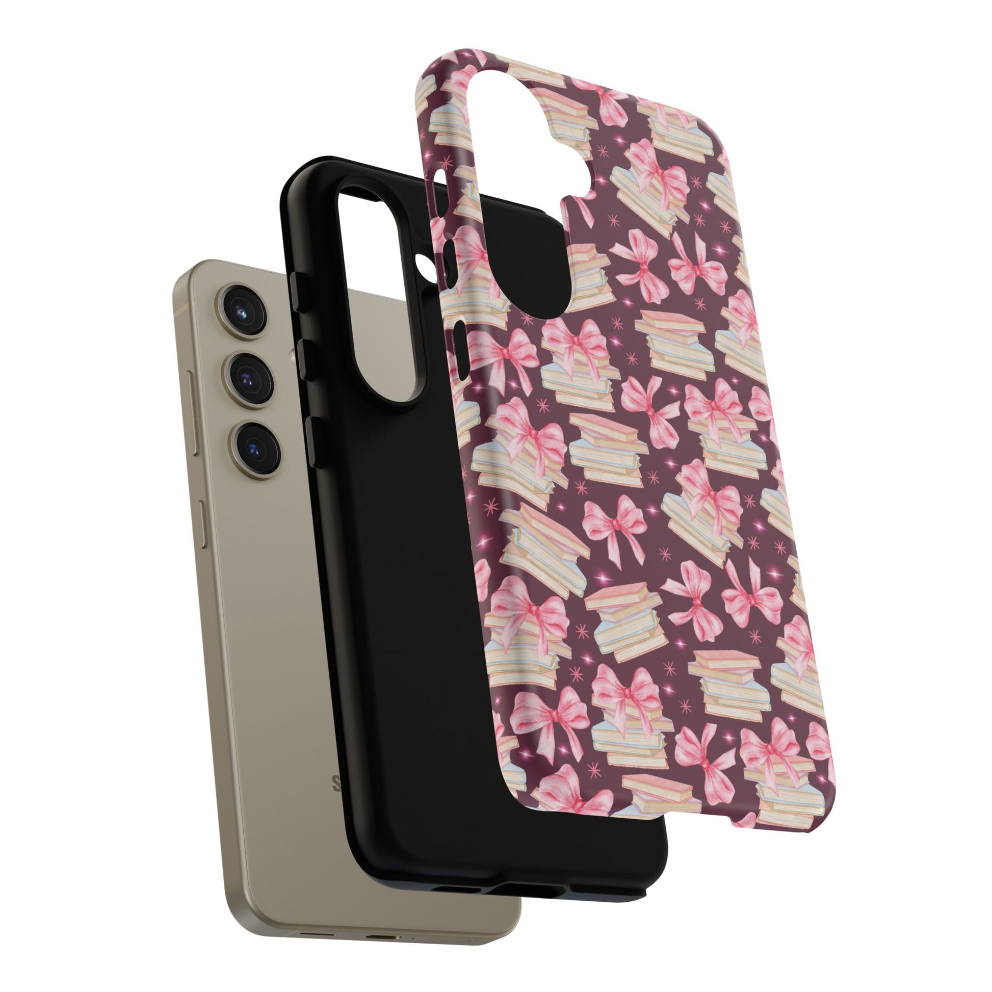 Coquette Pink Bows & Books Phone Case for iPhone 16 15 14 13 12  21 23 Samsung, and Pixel | Stylish Protective Cover Gift for Her Perfect for Floral Lover