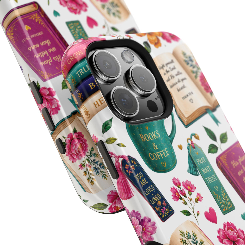 Christian Books & Coffee Phone Case — Magnetic Impact-Resistant Christian Gift