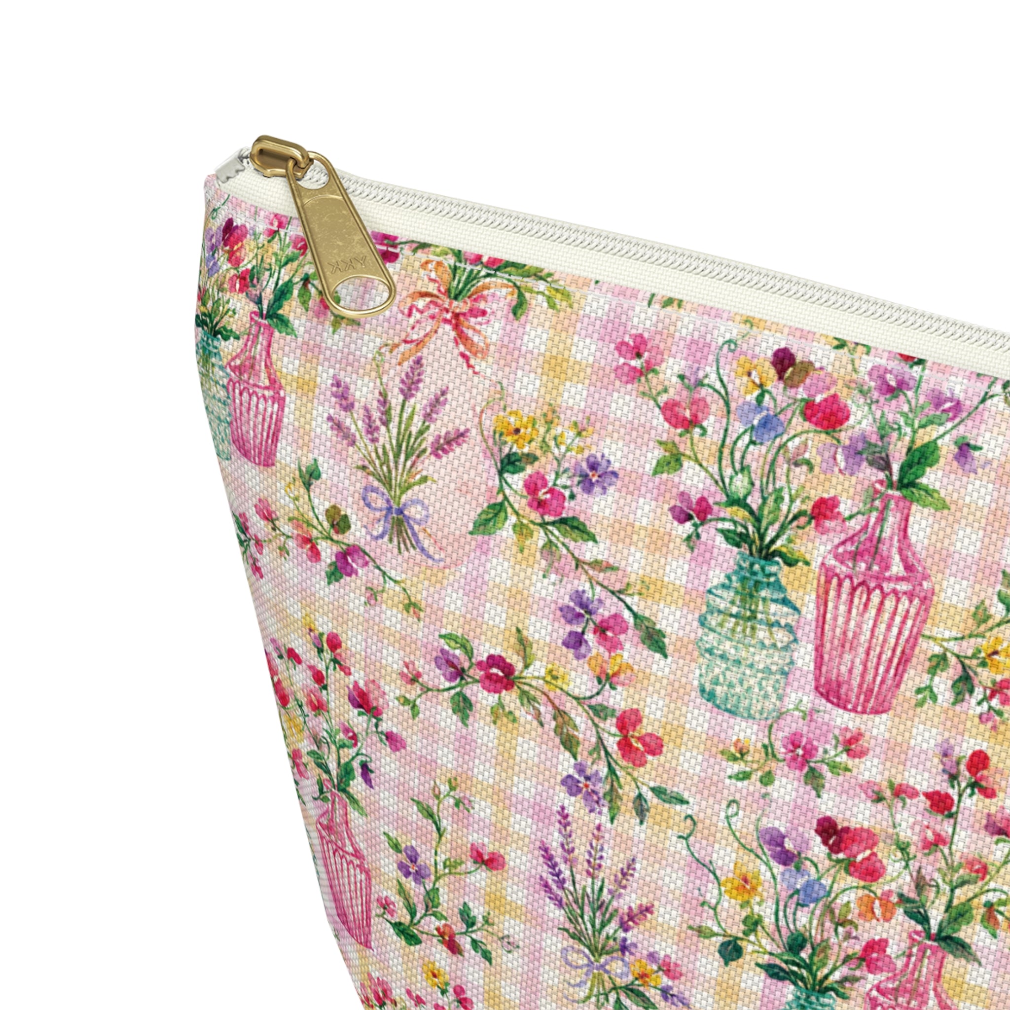Trousse à accessoires à carreaux floraux turquoise et rose (fond en T) Maquillage, Sac cadeau pour elle