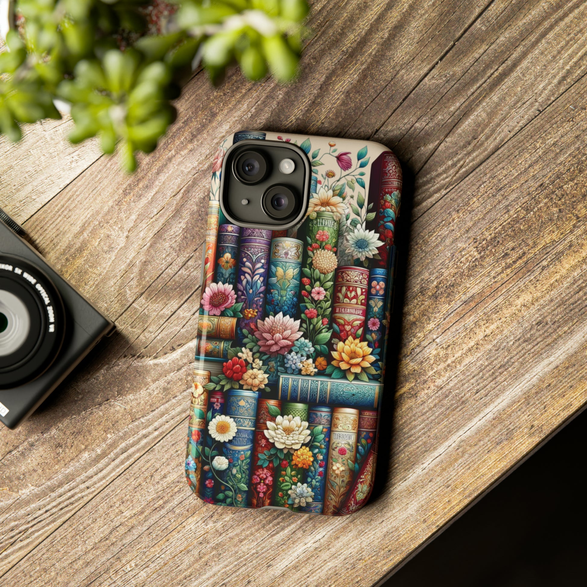 Books and Floral Boho Luxury Phone Tough Case Floral Elegant Durable Stylish for Modern Devices iPhone 15, Samsung iPhone Samsung Accessory Gift for Her.