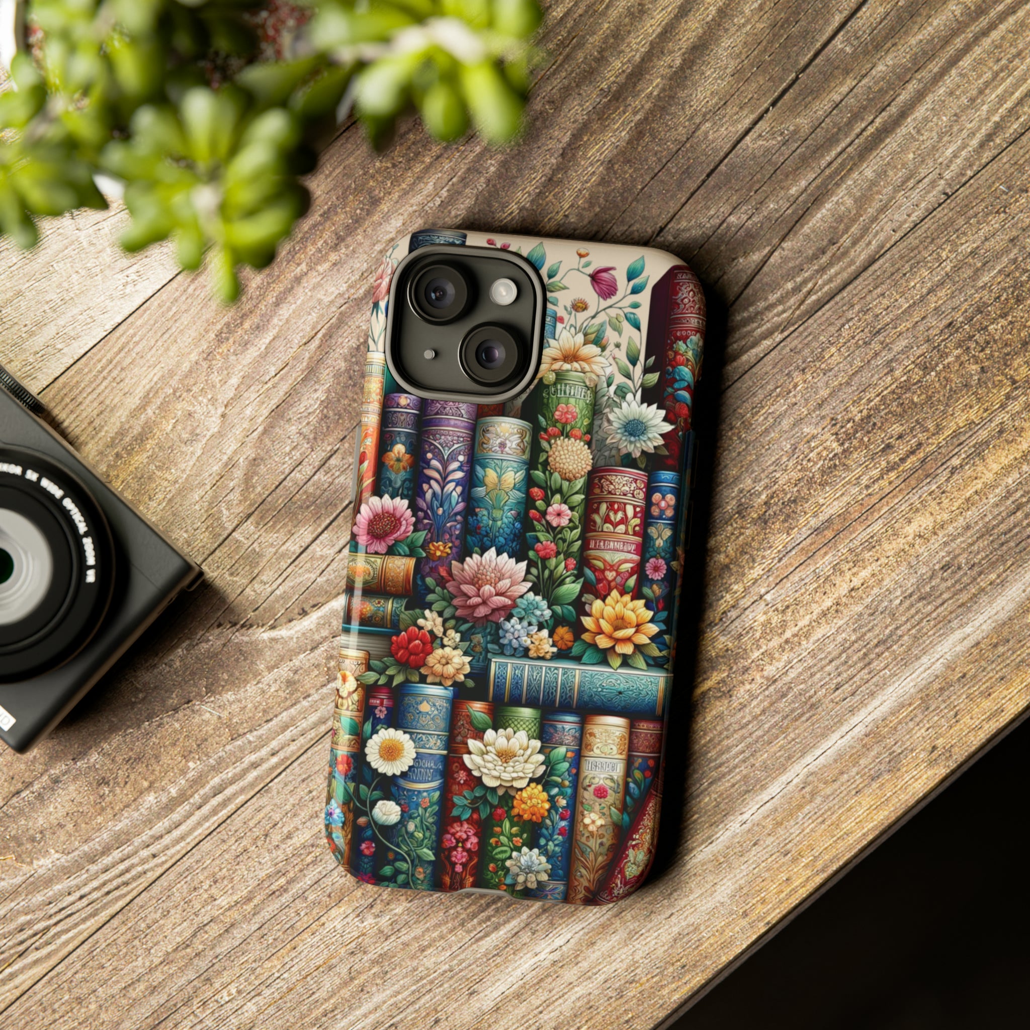 Books and Floral Boho Luxury Phone Tough Case Floral Elegant Durable Stylish for Modern Devices iPhone 15, Samsung iPhone Samsung Accessory Gift for Her.