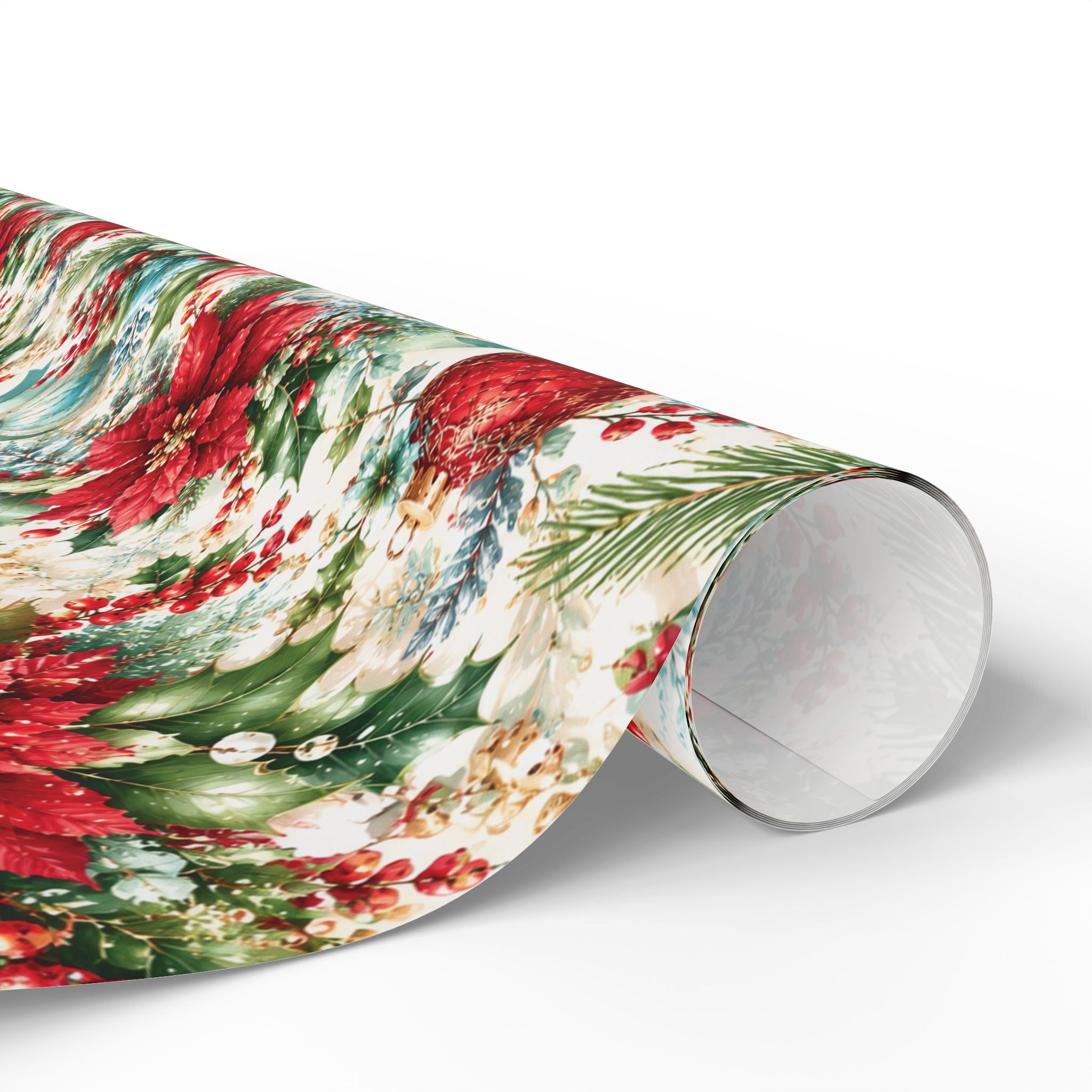 Christmas Floral Holiday Wrapping Paper – Poinsettia & Ornament Gift Wrap for Her